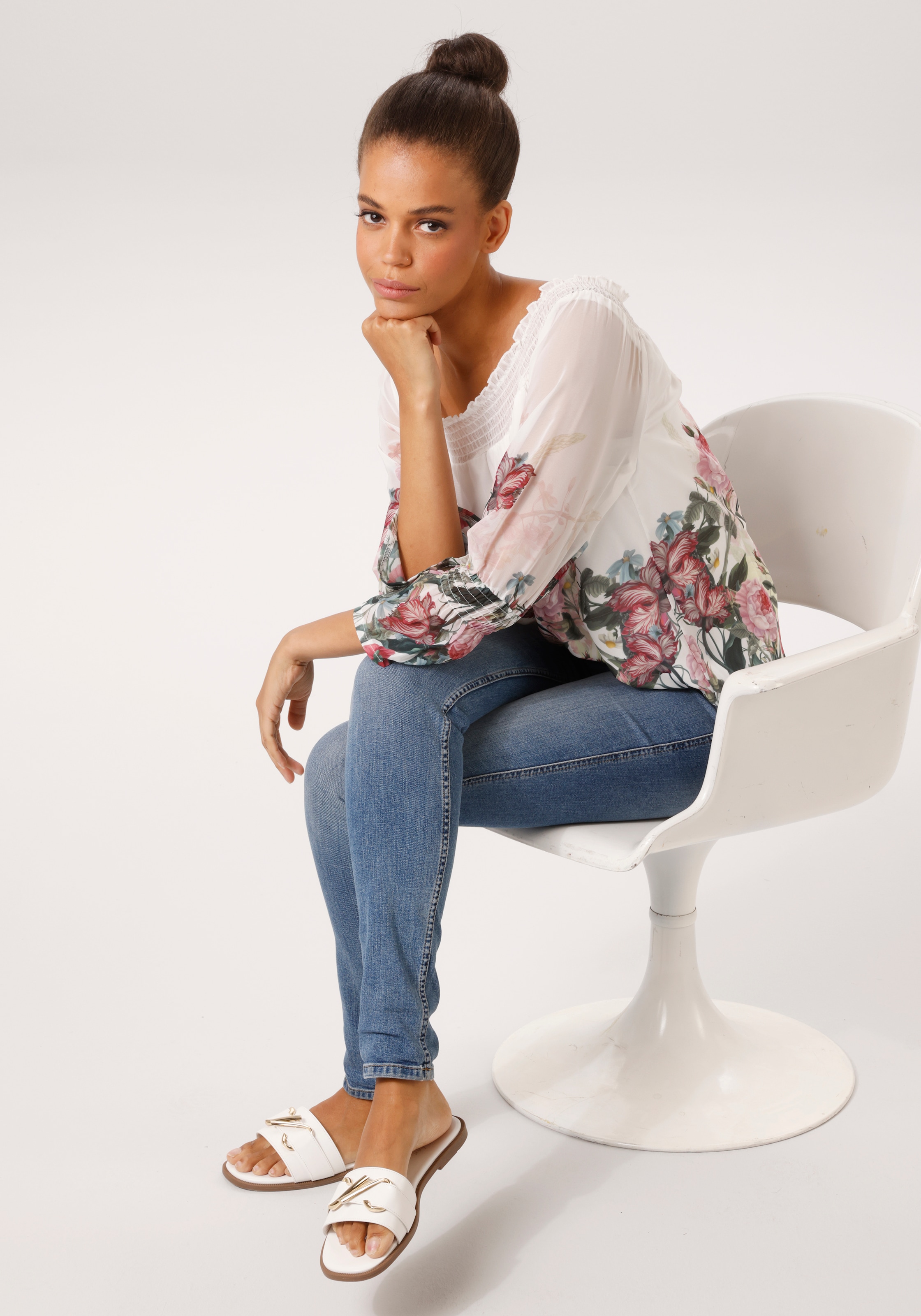 Aniston CASUAL Blouse à enfiler mit bunten Blumen kunstvoll bedruckt - NEUE KOLLEKTION