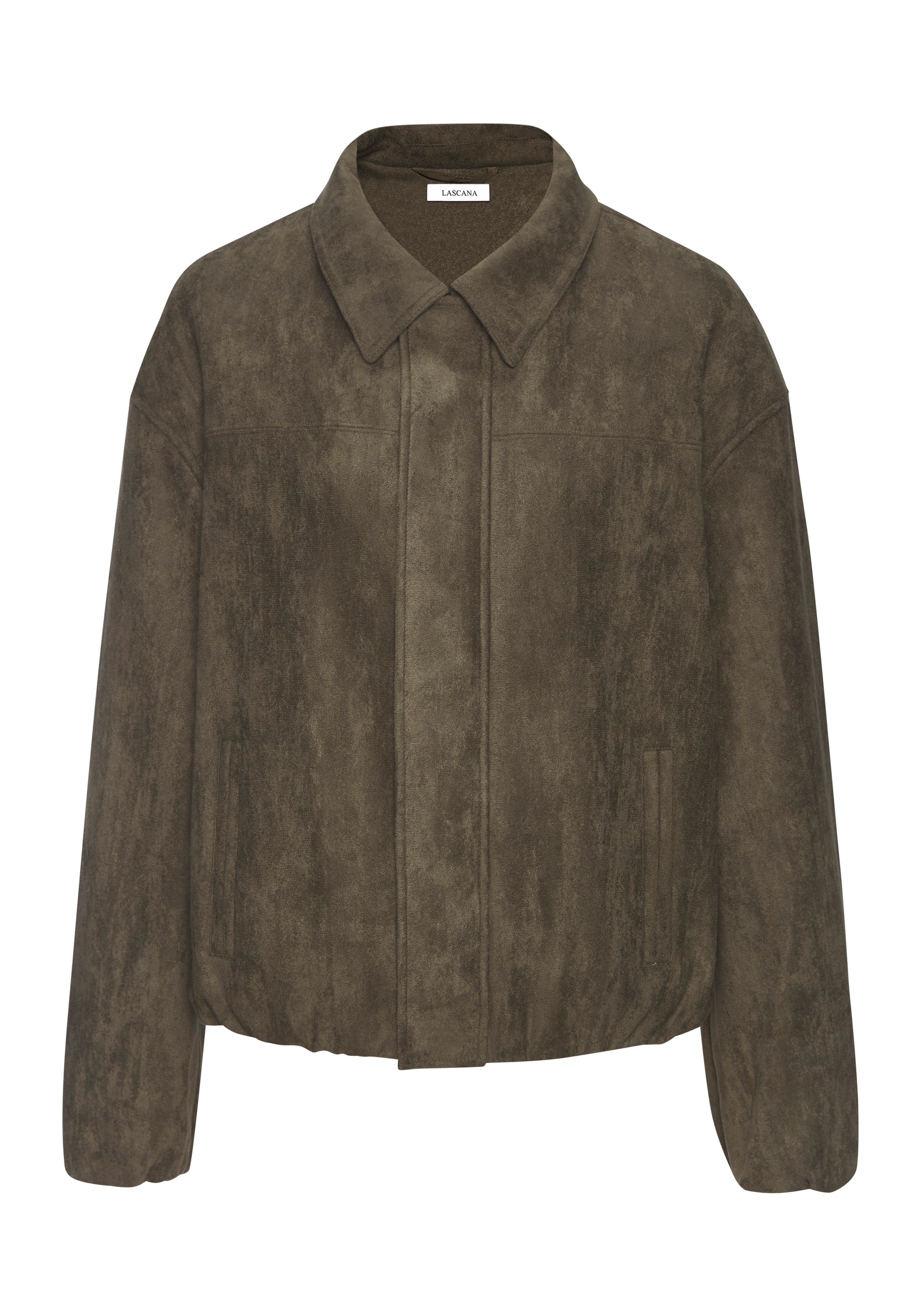 LASCANA Veste en imitation cuir »in Veloursleder-Optik mit verdecktem Reissverschluss vorne, Oversize« modische Übergangsjacke aus Velourlederimitat, kurze Lederimitatjacke