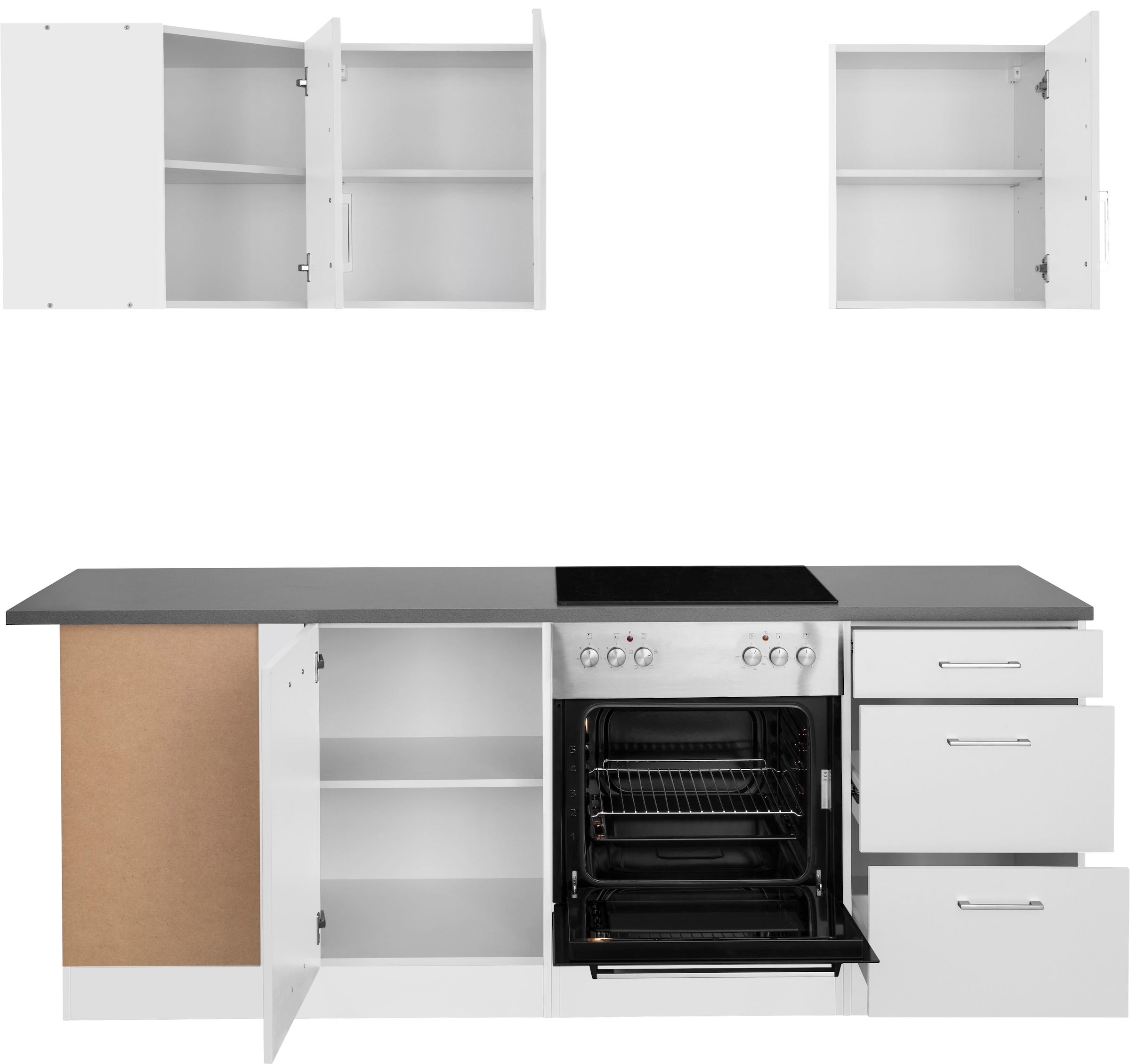KOCHSTATION Kitchenette »KS-Paris – Küchen mit einzigartigen Fotomotiven auf den Fronten« largeur d'installation 220/220 cm, au choix avec appareils électriques, avec impression motif