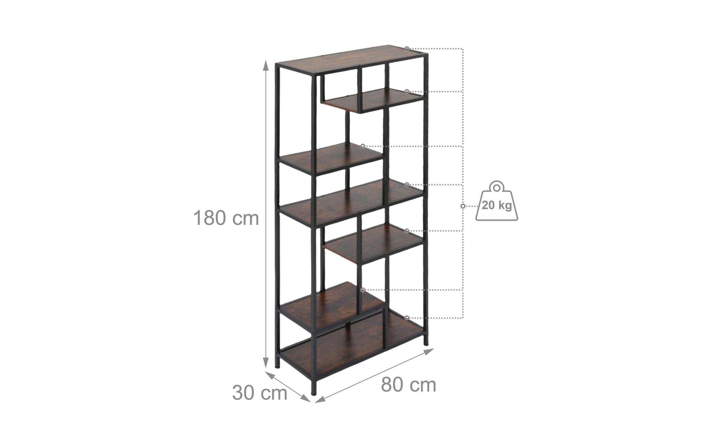 relaxdays Étagère »im Industrial-Design 180 x 80 cm« Stabiles Bücherregal mit 6 Fächern