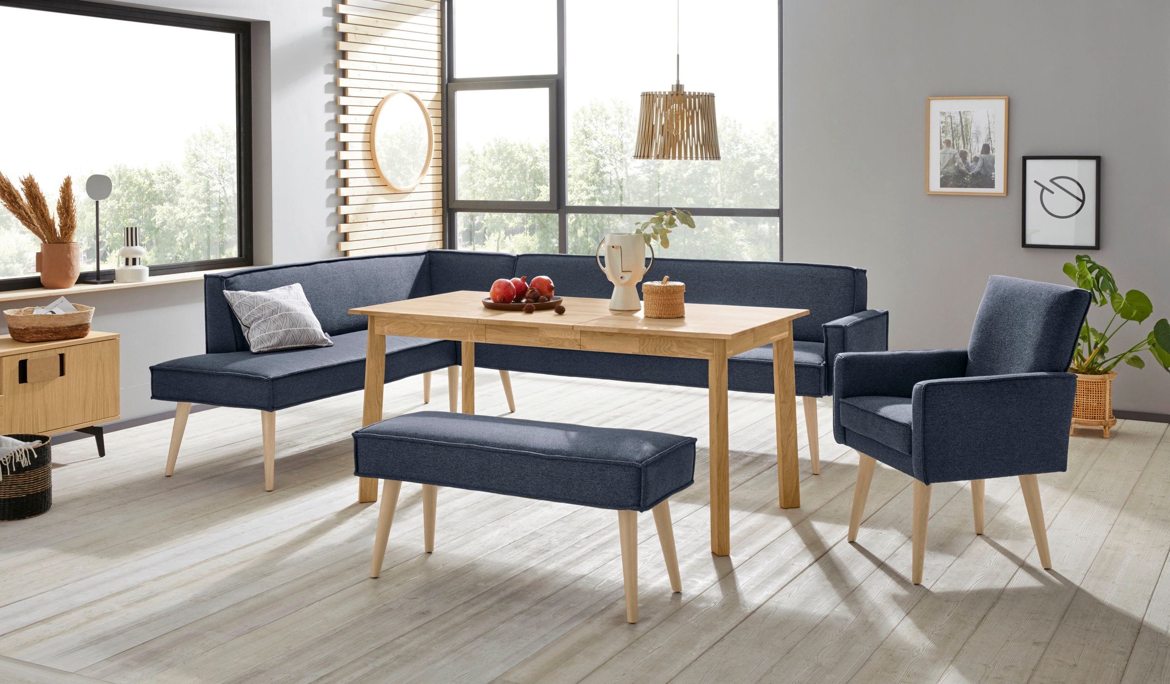 exxpo - sofa fashion Banc d'angle »Lungo, moderne Kedernaht, bequem und elegant, hoher Holzfuss« hochwertige Detailverarbeitung, frei im Raum stellbar