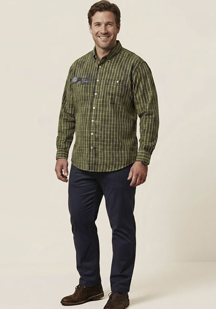 Man's World Plus Chemise à carreaux coupe régulière, longueur normale, en coton, manches longues