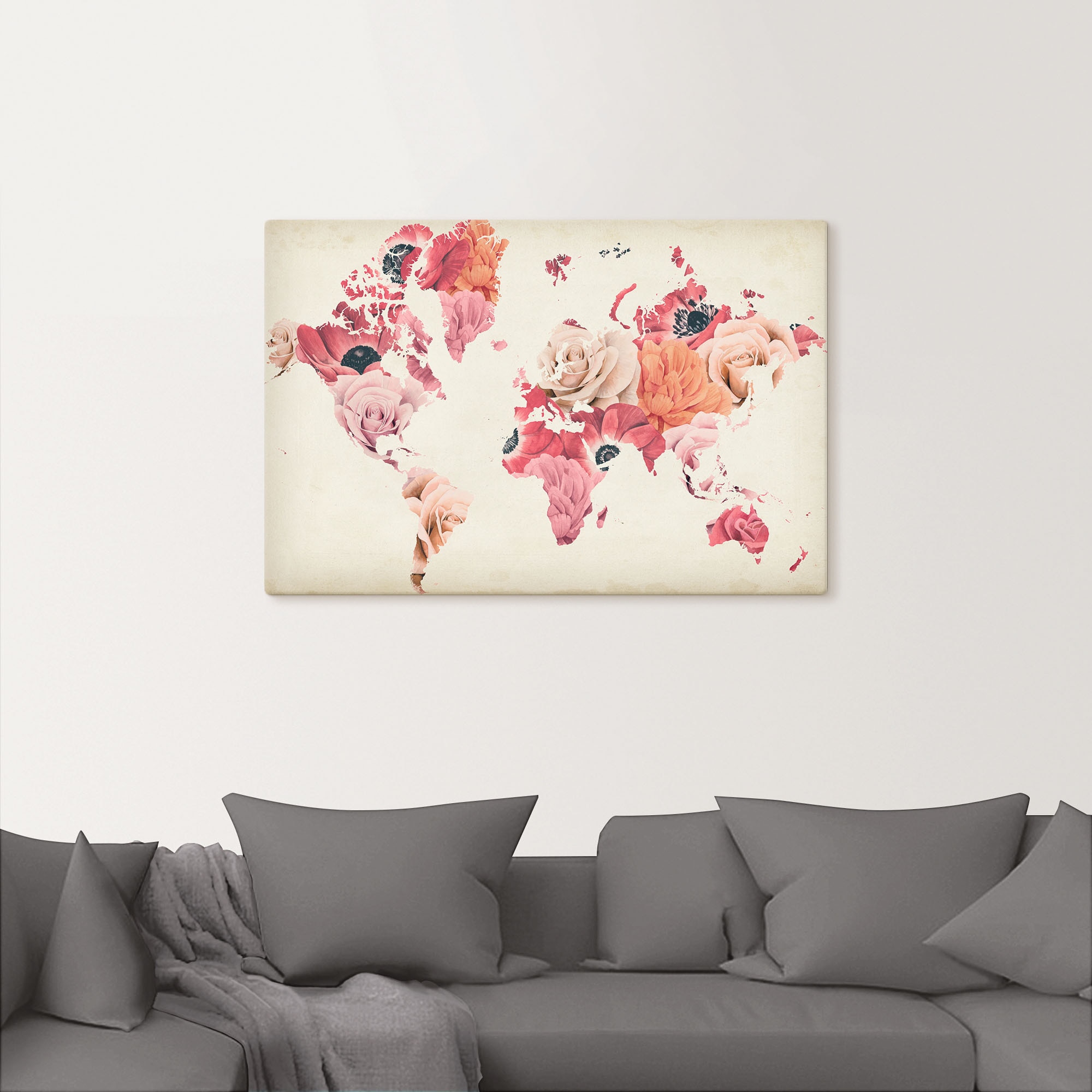 Artland Leinwandbild »Erde lacht in Blumen« Land- & Weltkarten 1 Stk. tlg. auf Holzrahmen gespannt