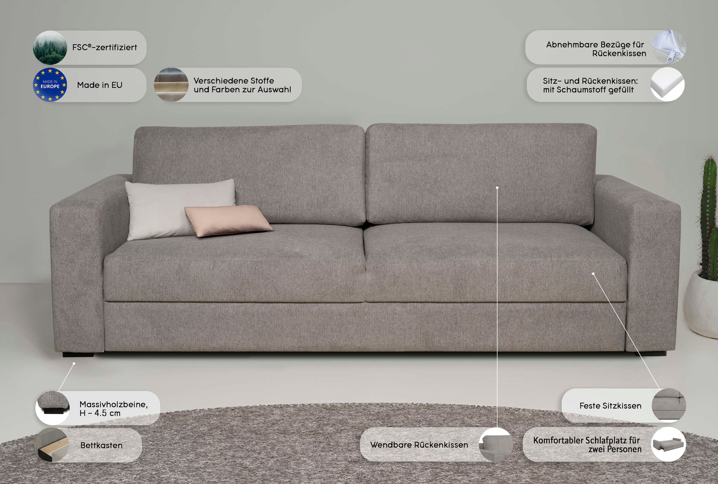 Home affaire Schlafsofa »Calrence« mit aufklappbarer Bettfunktion, zwei Armlehnevarianten in der Serie