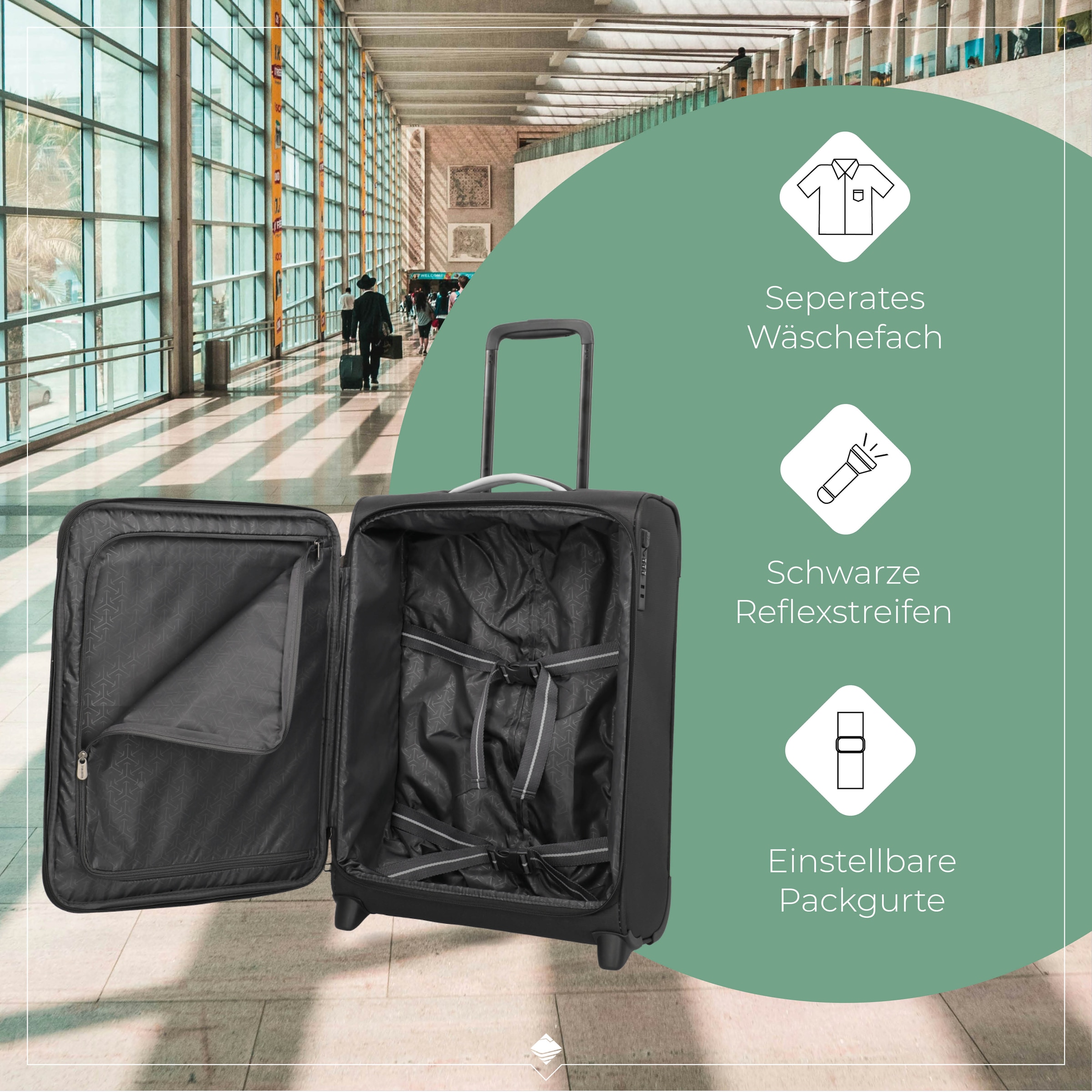 travelite Handgepäck-Trolley »JETPACK Multi Light 2 Cabin Handgepäck Koffer« 41 l 2 Rollen Weichgepäck, passend für Ryanair, Condor und viele gängige Airlines