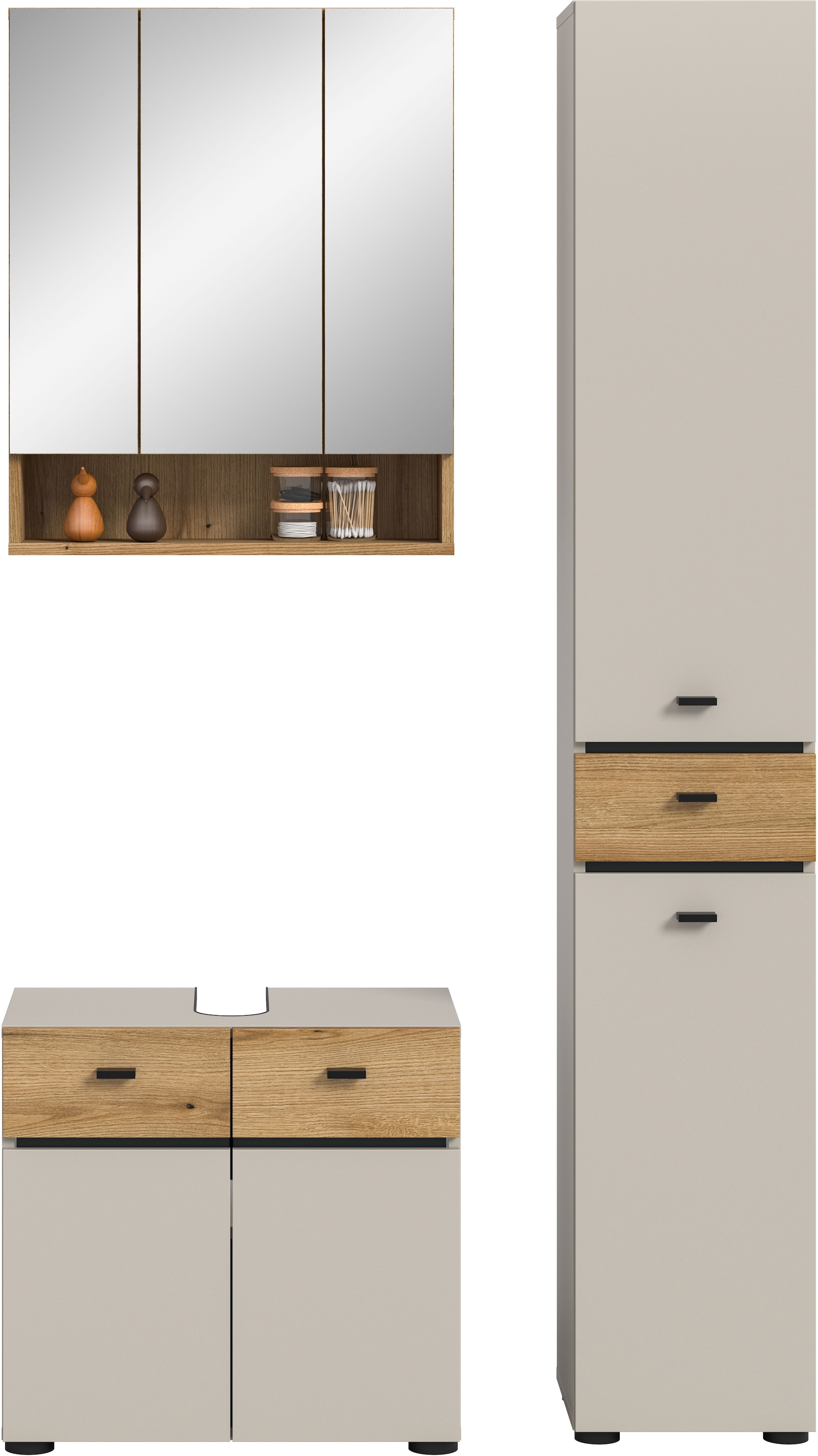 welltime Ensemble de meubles de salle de bain »VANN, 3-teilige moderne Badkombination, individuell stellbar« 1x Waschbeckenunterschrank, 1x Spiegelschrank, 1x Hochschrank, 3 cuis tlg.