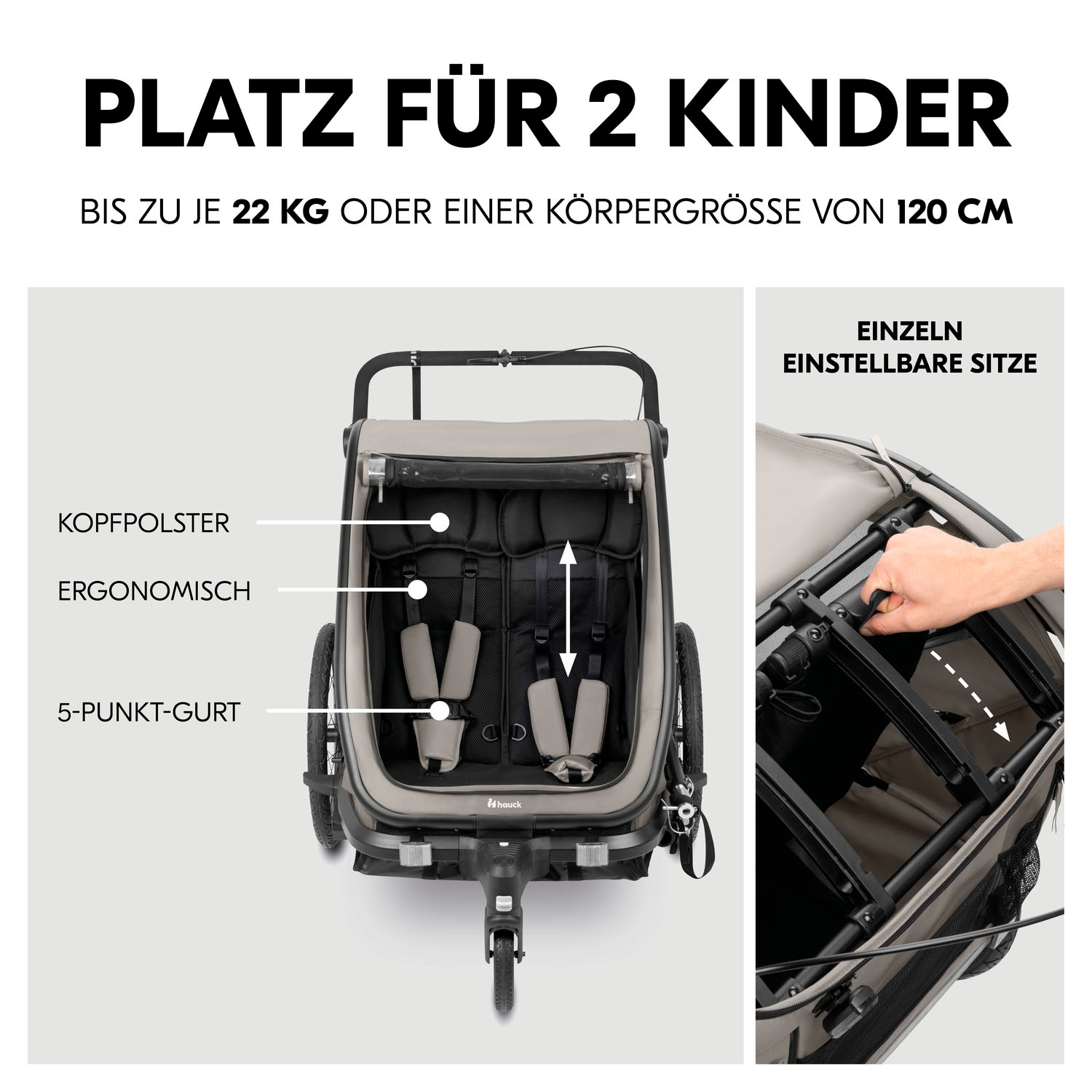 Hauck Fahrradkinderanhänger »Bike N Walk Duo« für 2 Kinder, inkl. Deichsel