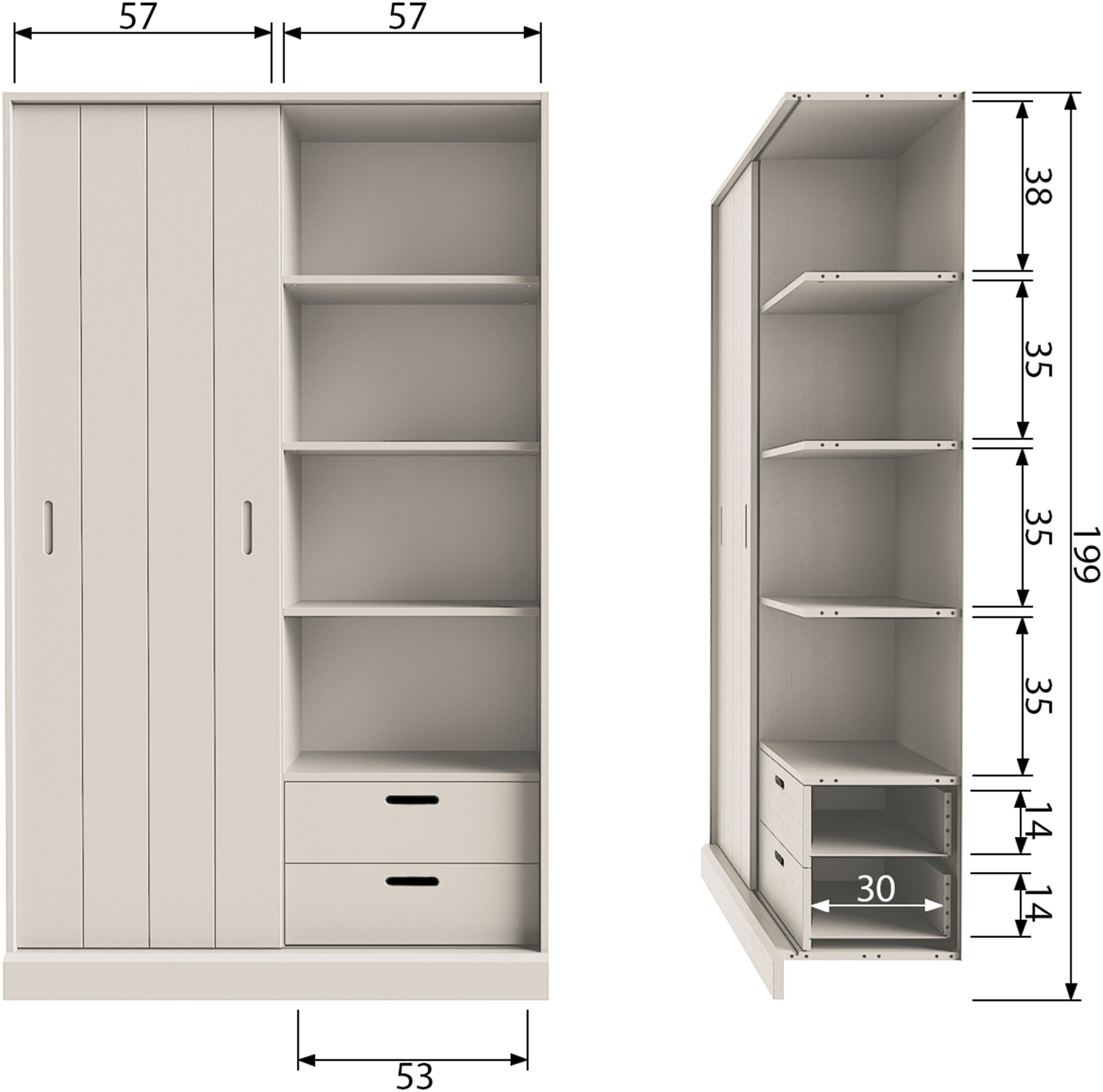 WOOOD Mehrzweckschrank »Mila FSC® Mix Kiefernholz mit Schiebetür und Schubladen 120x42x200 cm« Sichtbare Maserung, Tragkraft 10 kg pro Boden, einfach zu montieren