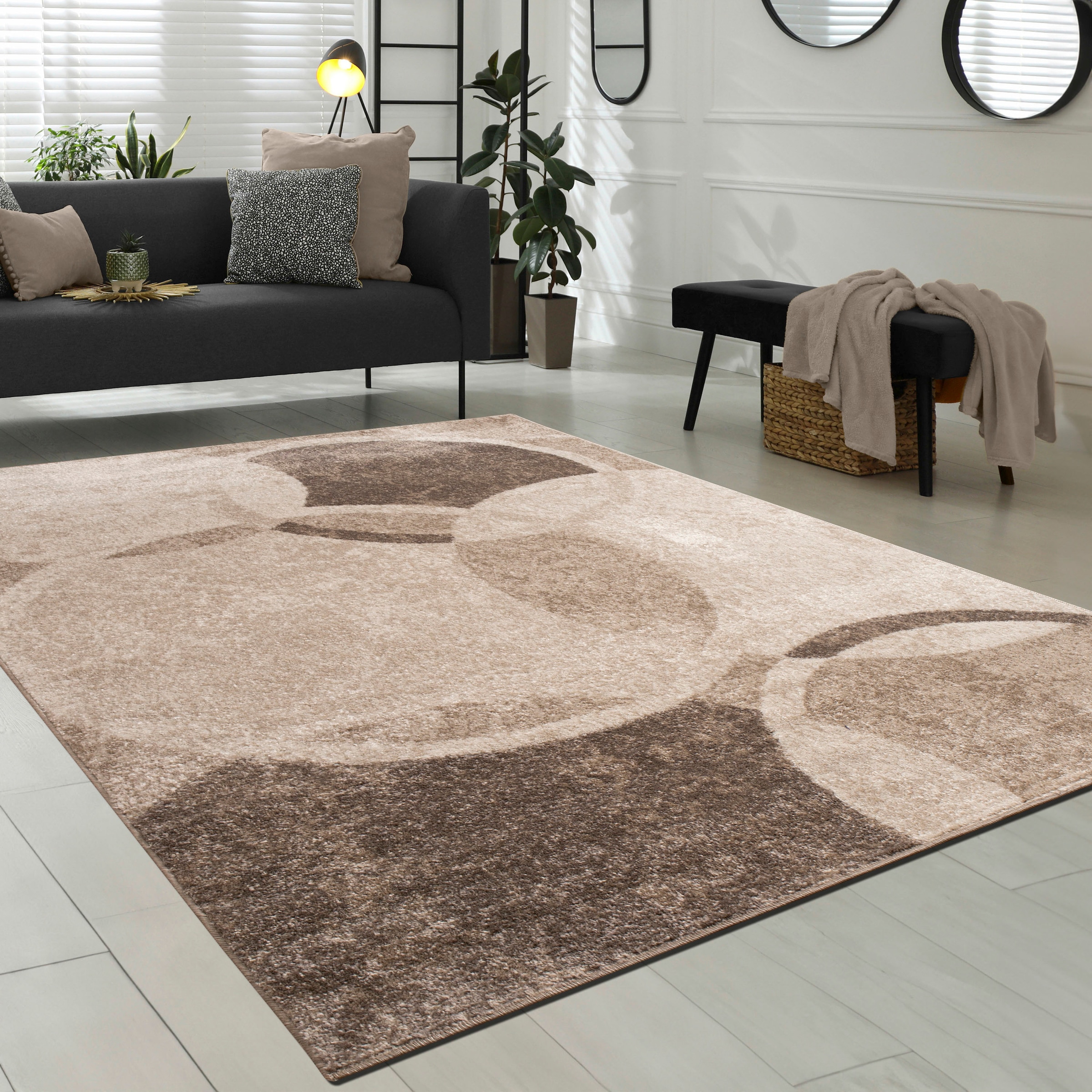 Paco Home Teppich »Sinai 055« rechteckig 13 mm Höhe Kurzflor, modernes Design, Motiv Kreise