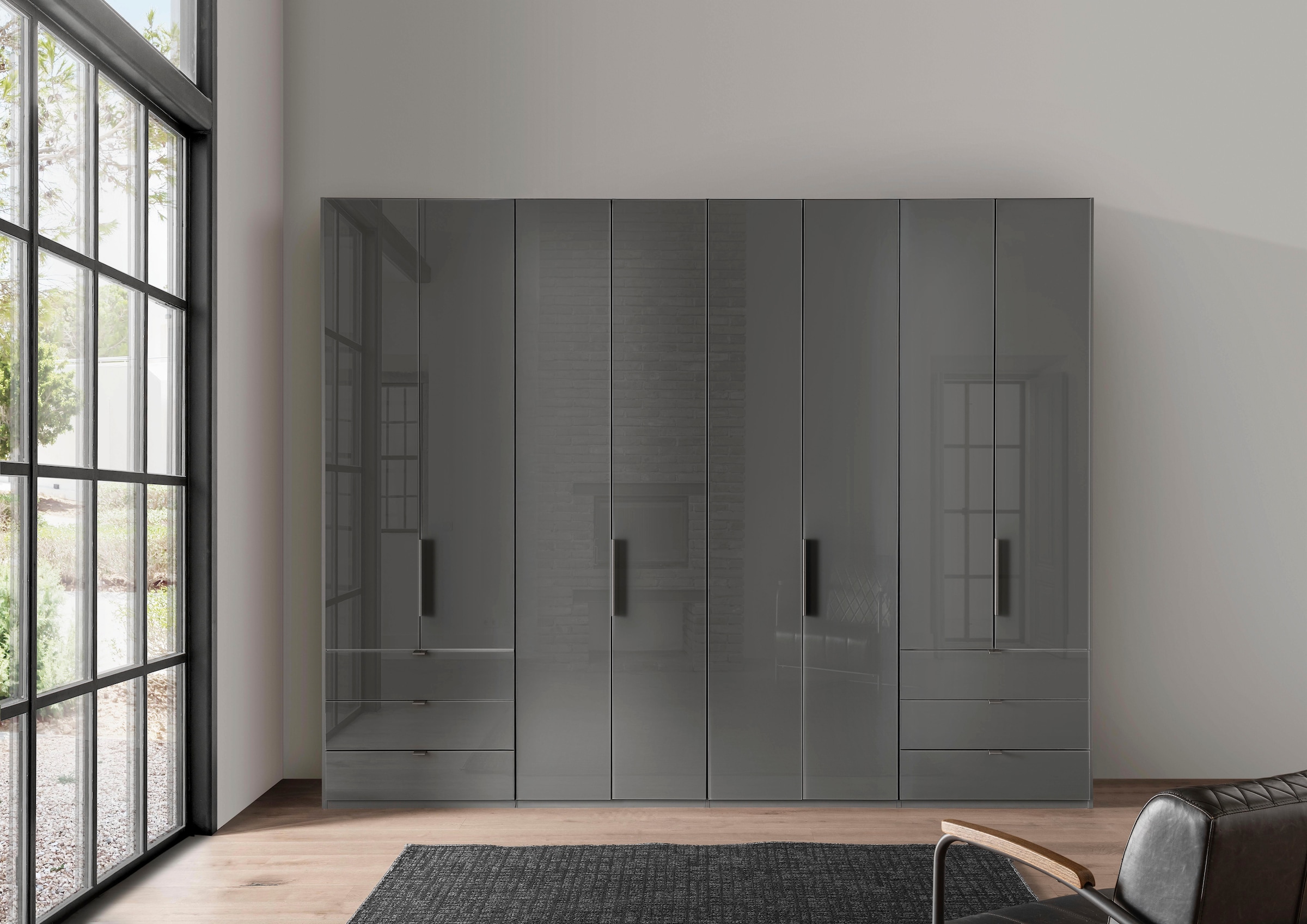 WIEMANN Falttürenschrank »Ohio, Kleiderschrank, Schrank, Garderobe, mit Schubladen, 300 cm« inklusive Einlegeböden & Kleiderstangen, 2 Höhen, MADE IN GERMANY,  inklusive Tür und Schubkastendämpfung, hochwertige Glasfront
