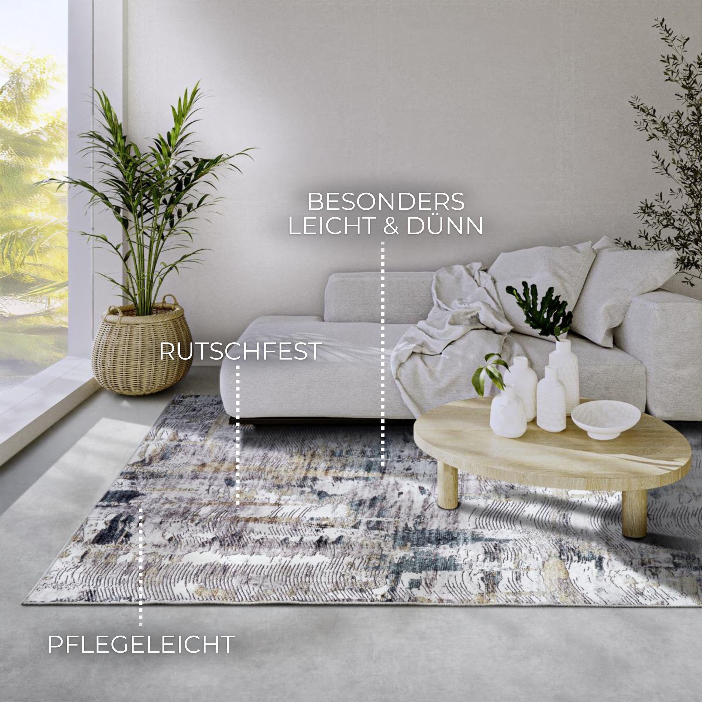 ELLE DECORATION Tapis »Malard« Rectangulaire 5 mm Höhe Kurzflor, Anti Rutsch, Vintage, Modern, Wohnzimmer, Flur