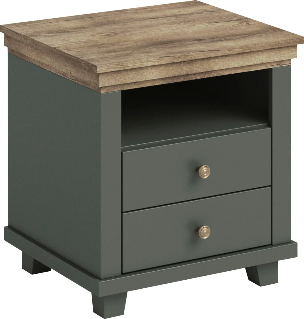 Home affaire Table de nuit »Evora mit 2 Schubläden, Nachttisch in 2 verschieden Farben erhältlich« 52x42x54 cm (BxTxH), Beistelltisch mit MDF-Applikationen, Landhausstil