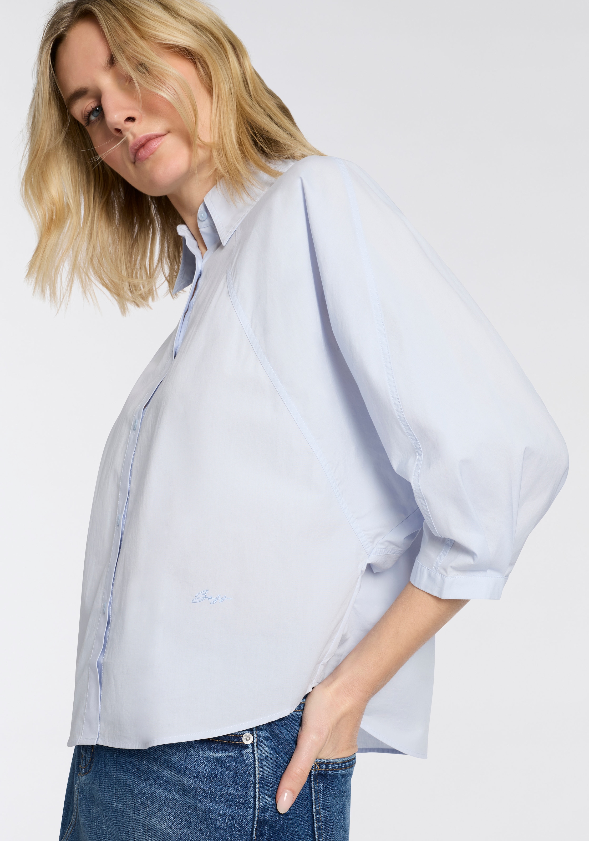 BOSS ORANGE Blouse chemise »Belenta Premium Damenmode« aus Baumwoll-Popeline, mit Kimonoärmeln