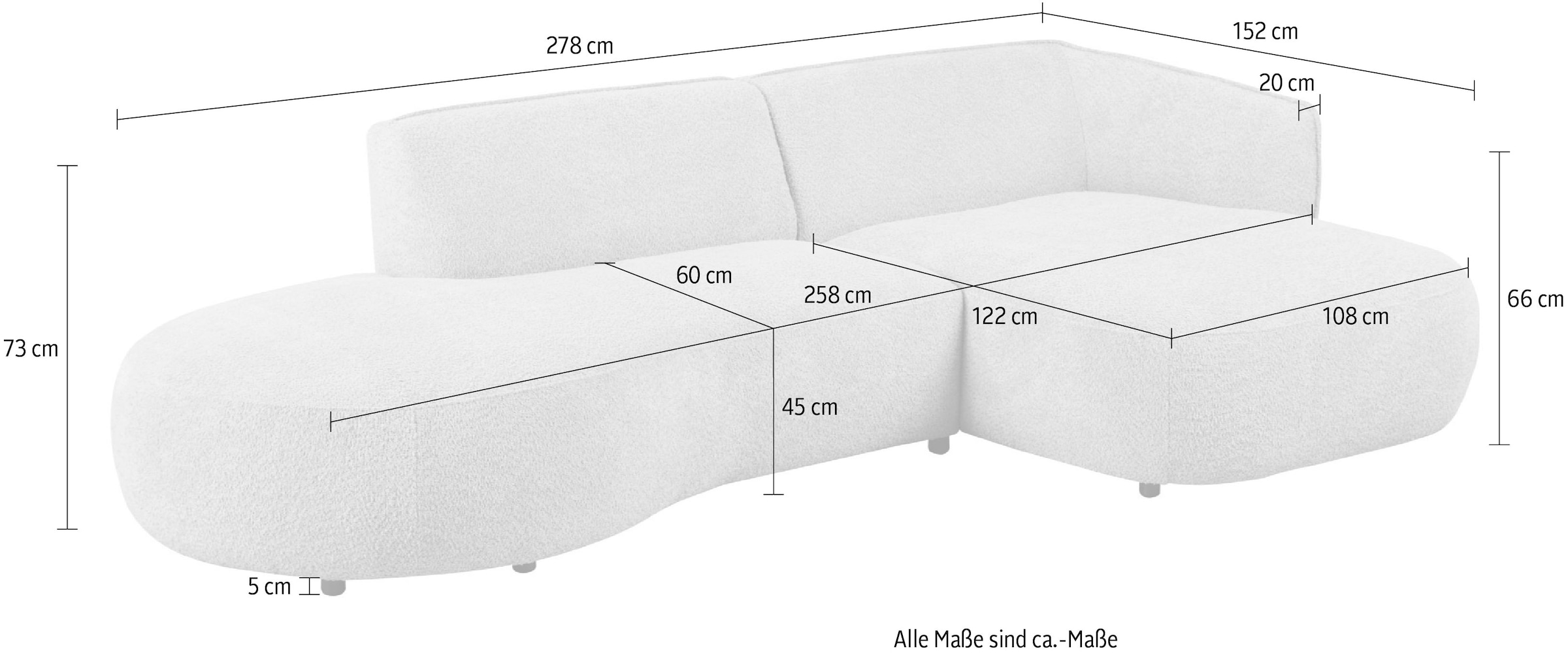 GOODproduct Canapé d'angle »OSTRUP Rundsofa, L-Form, Naturtöne, Boucle oder Chenille« largeur 280 cm, forme organique aux courbes douces