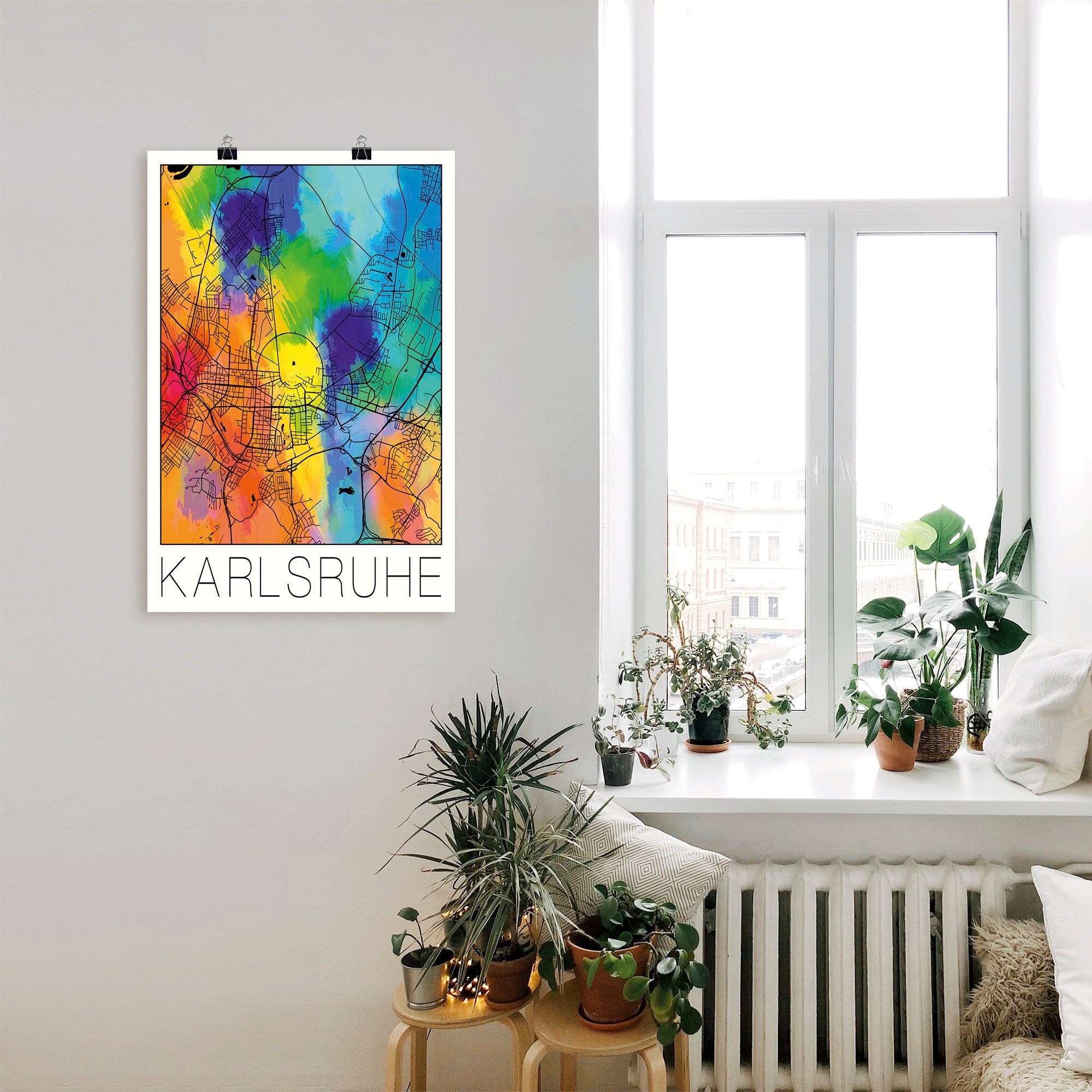 Artland Poster »Retro Karte Karlsruhe Aquarell« 1 cuis tlg. ohne Rahmen