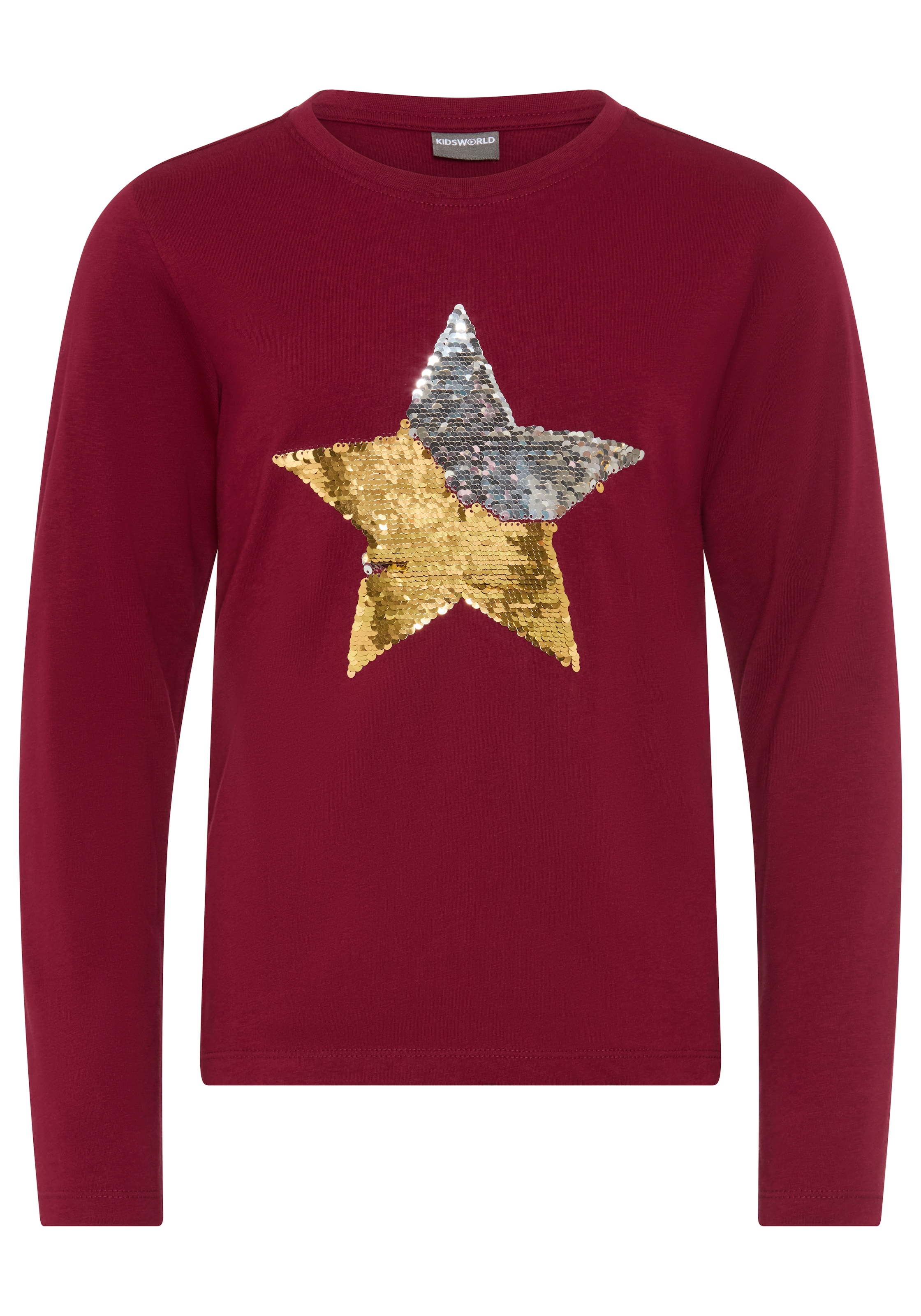 KIDSWORLD Langarmshirt »mit STERN Applikation« Langarm,  taillierter Schnitt,  mit glitzernden Pailletten