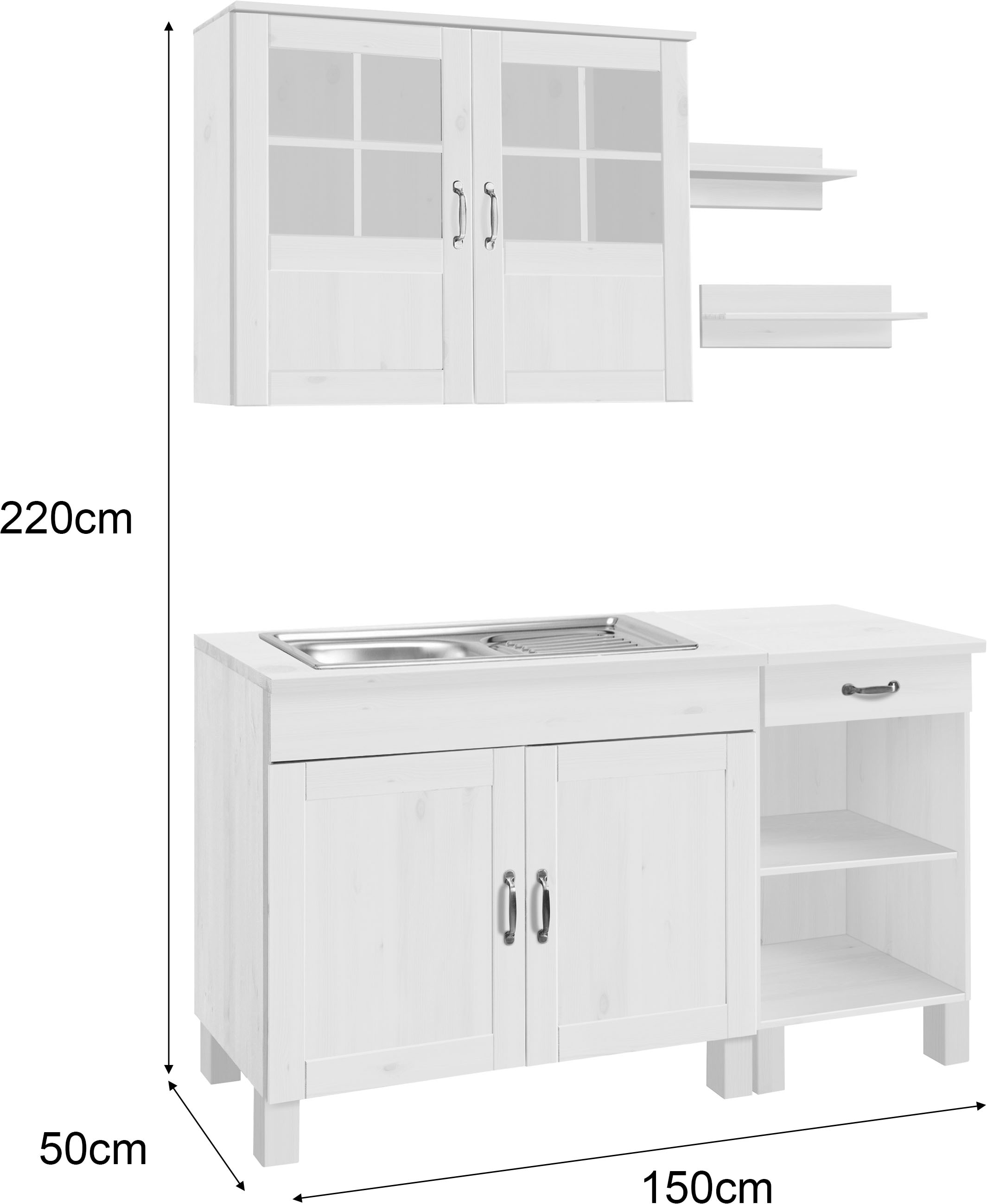 Home affaire Pantryküche »Alby« Breite 150 cm, in 2 Tiefen, ohne E-Geräte