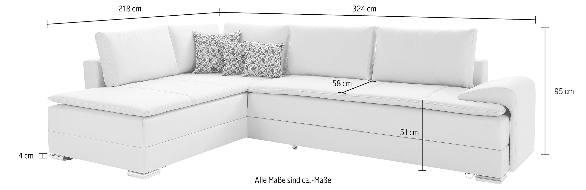 Home affaire Canapé d'angle »Night & Day L-Form, B: 324 cm, mit Dauer-Schlaffunktion und Armlehne« inkl. Bettfunktion & Bettkasten, Boxspringbett 180x200 cm