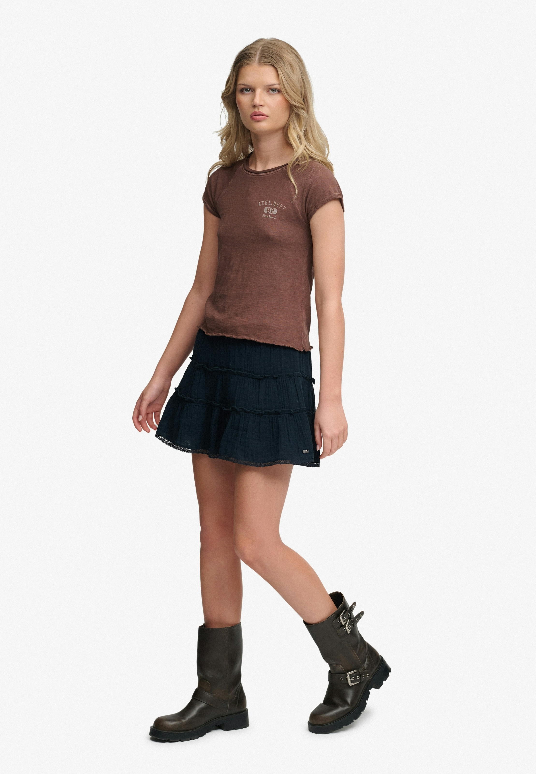 Superdry Sommerrock »CHEESECLOTH TIERED MINI SKIRT« aus Baumwolle, Regular Fit, mit Gummizug, unifarbene Optik