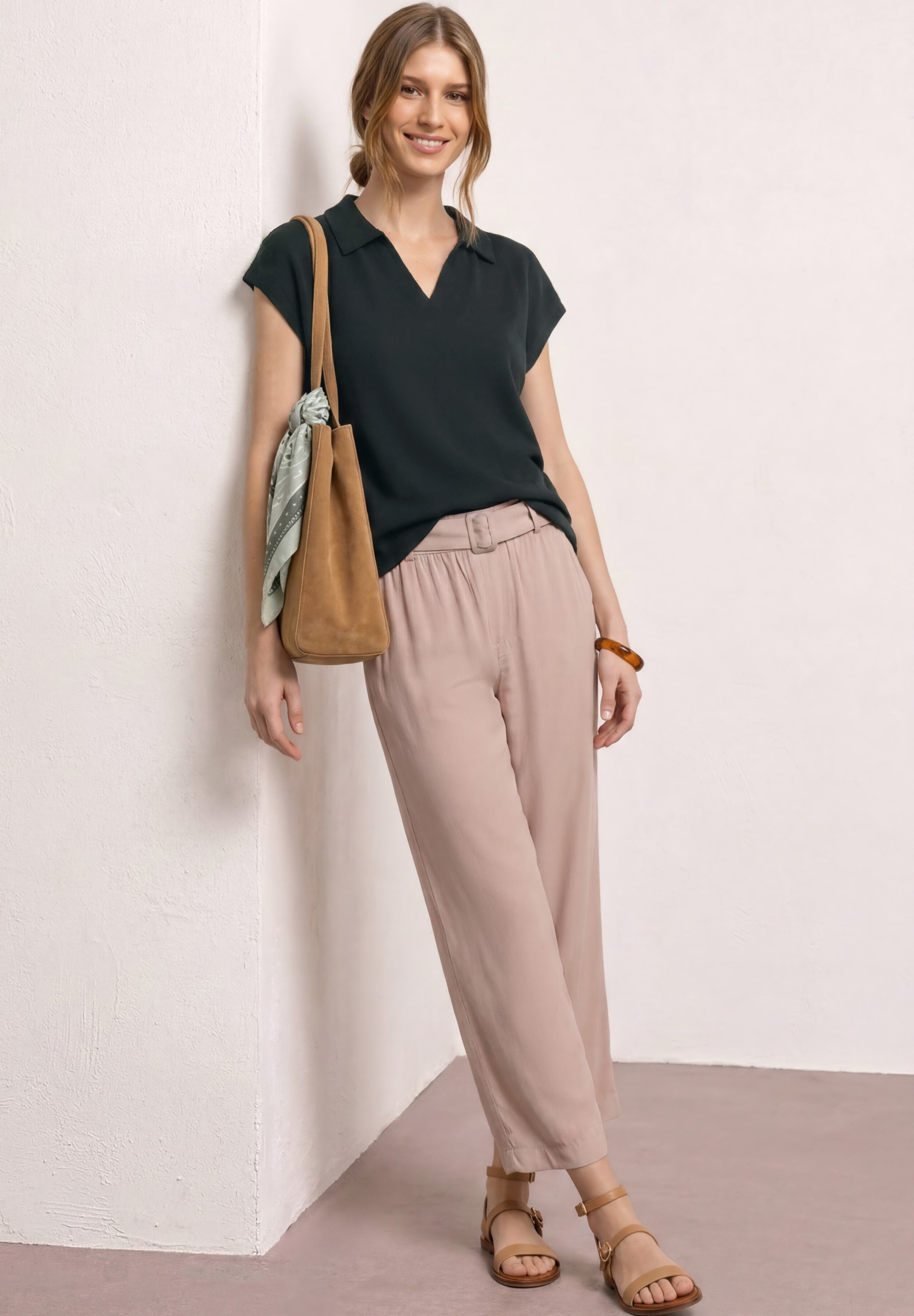 STREET ONE Polo structure fine, uni, épaules tombantes