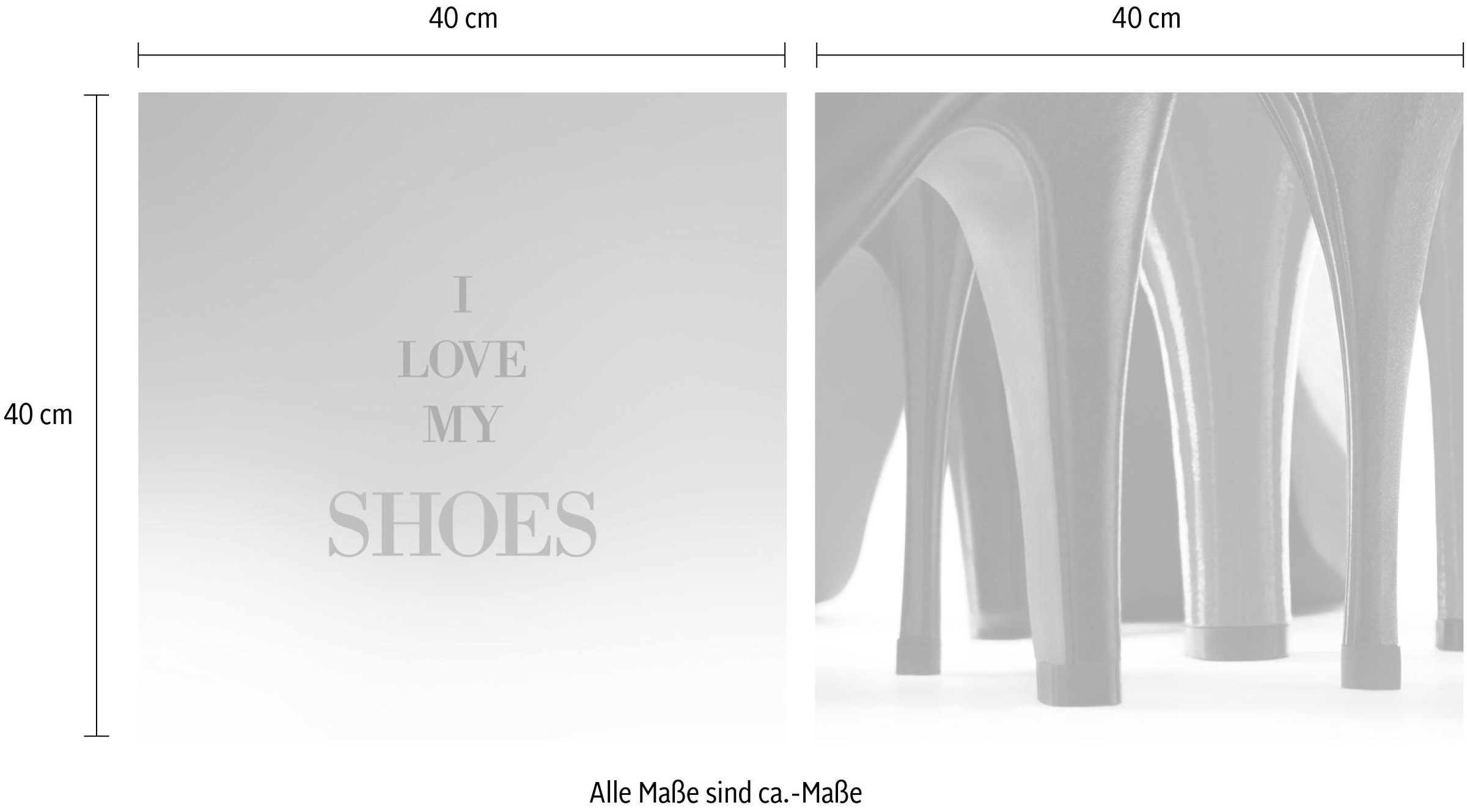 queence Leinwandbild »Shoes« Kunst | Modern | Schriftzug | Schriftzüge | Schuh | Schuhe | Sprüche | Sprüche & Texte Set,  Premium-Leinwandstoff, Handarbeit aus Deutschland, Spruch, 2er Set