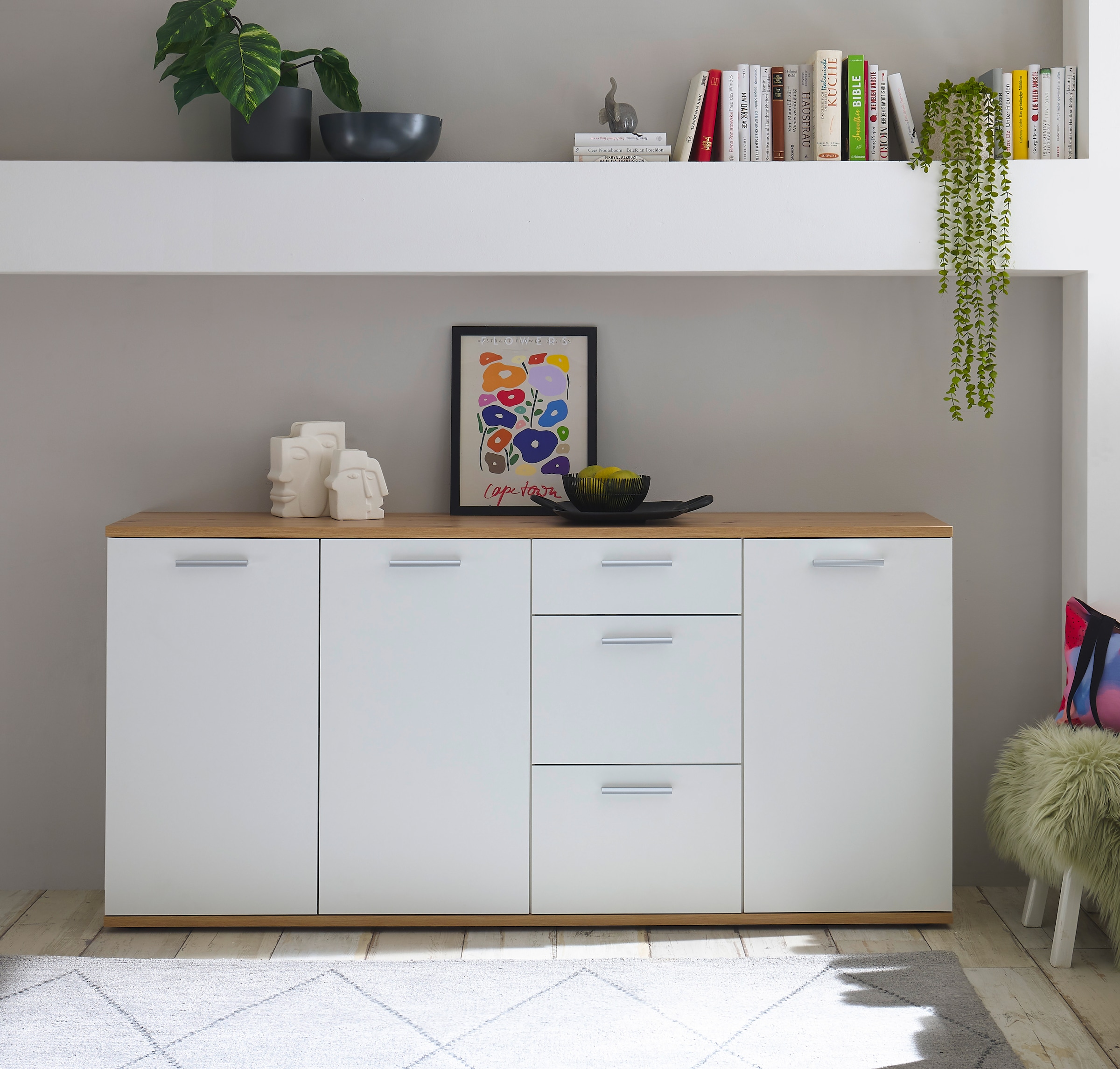 HBZ Kommode »BC1035 weiss matt, BxHxT 180x86x38 cm« Sideboard mit 3 Türen, 3 Schubkästen, 2 Einlegeböden