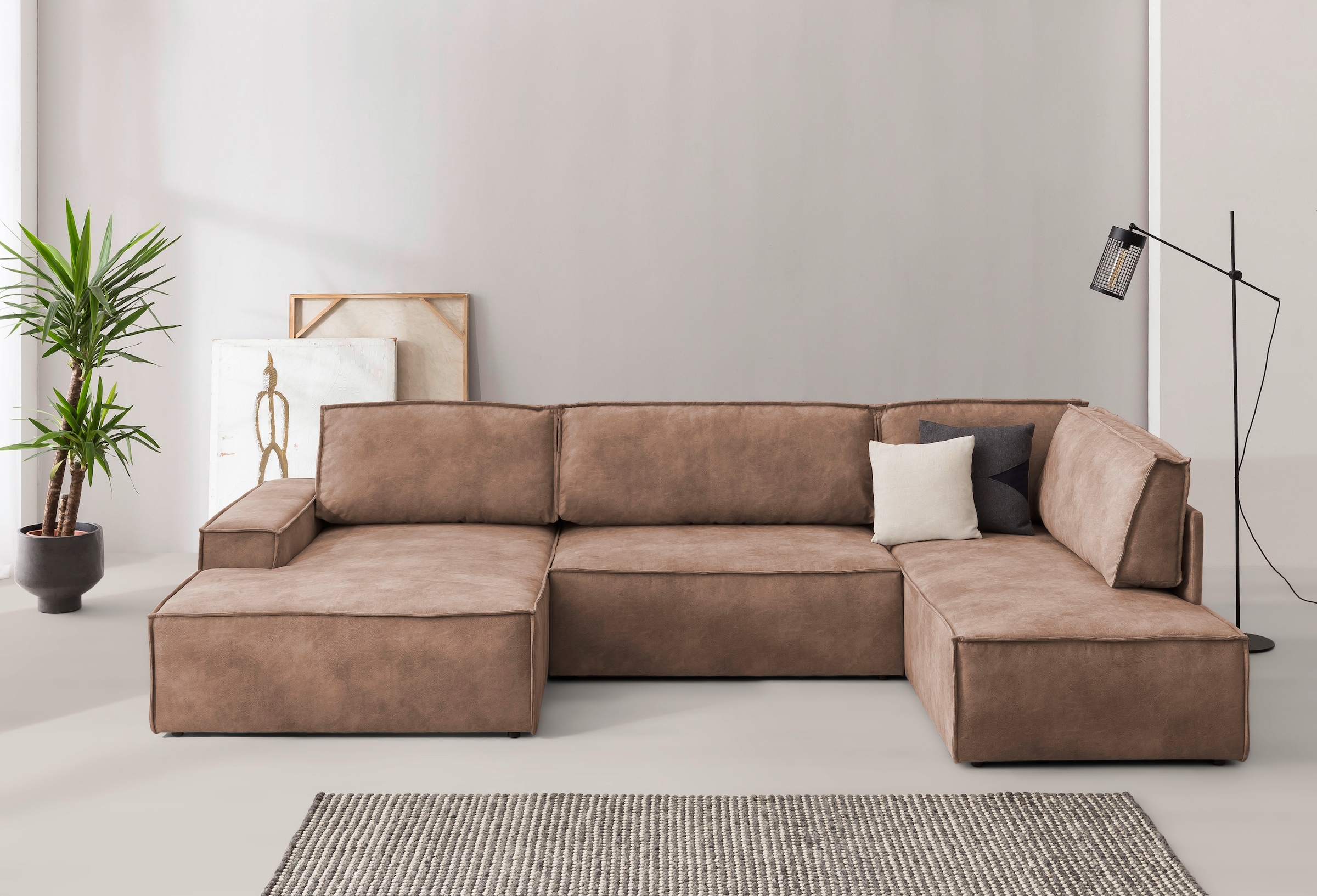 GOODproduct Paysage de salon »SHERWOOD Vintage Lederoptik U-Form, 329 cm« Fonction couchage avec coffre-lit (194x139 cm), velours côtelé, vintage, velours