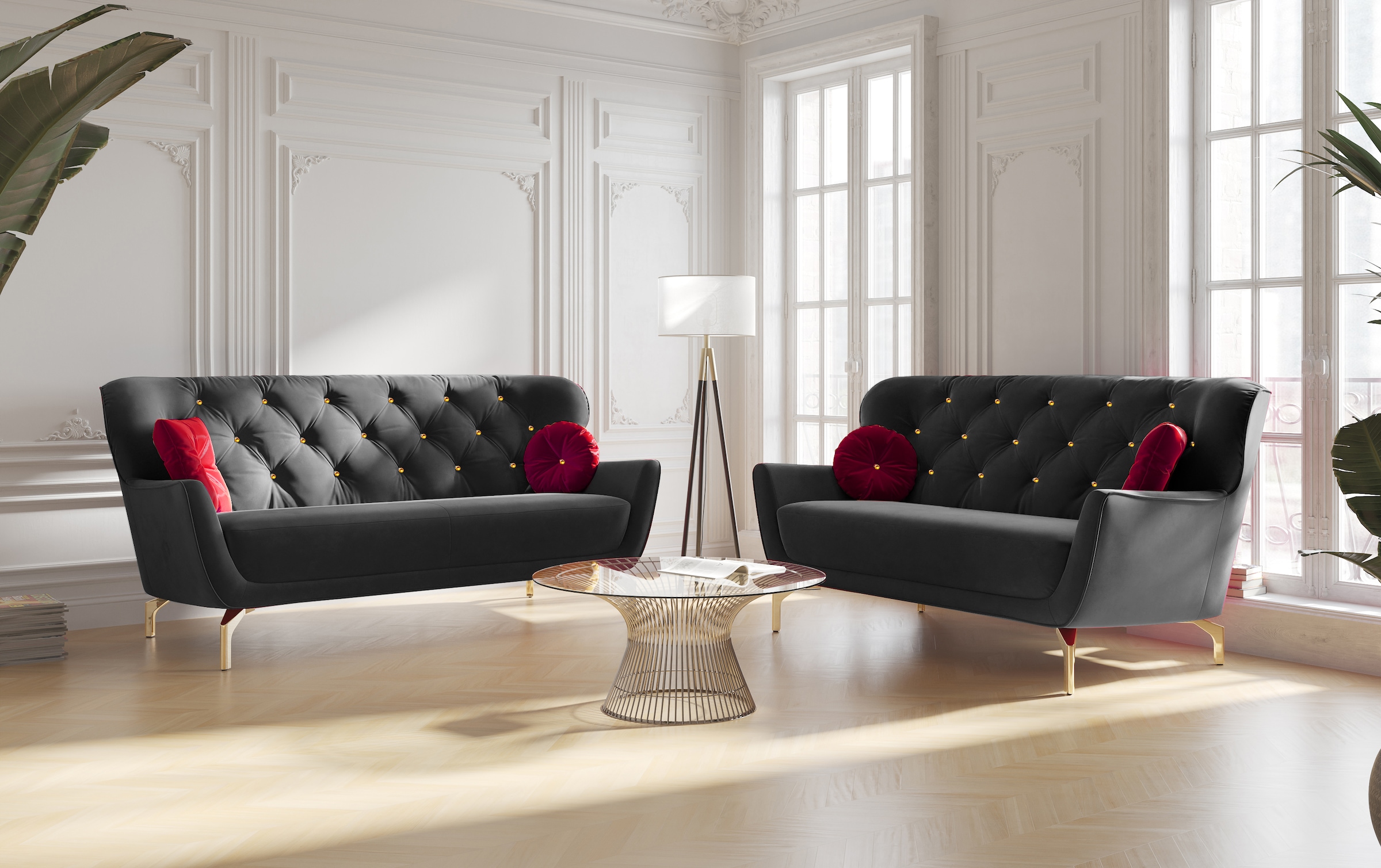 sit&more Ensemble rembourré »Orient 3« 2 cuis tlg. inkl. 4 Zierkissen mit Strass-Stein, goldfarbene Metallfüsse