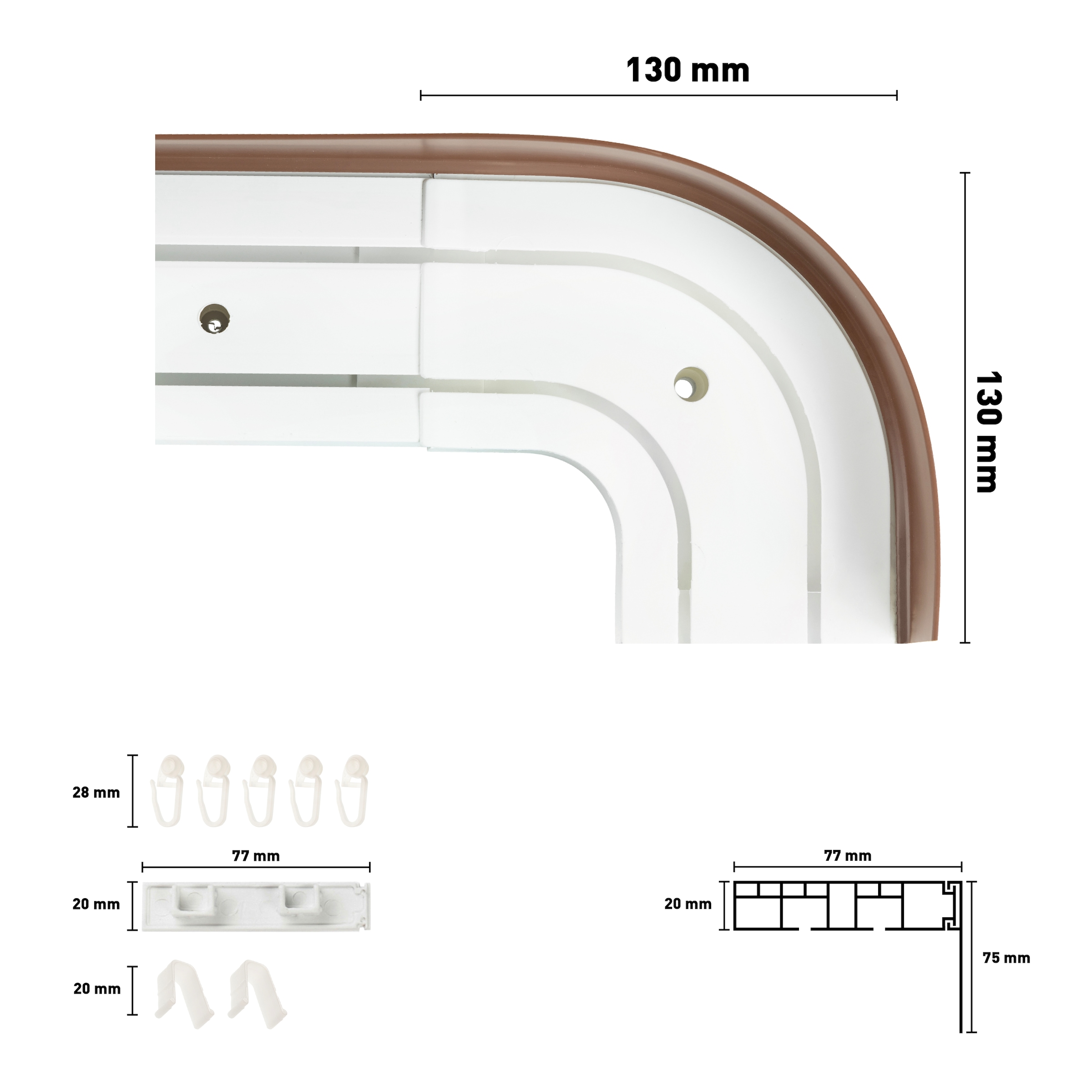 SN DECO GROUP Vorhangschiene »SH2« 2 läufig-läufig Fixmass Set 2-läufig, inkl. Rundbögen, Blende 7,5 cm, vorgebohrt, Innenlauf