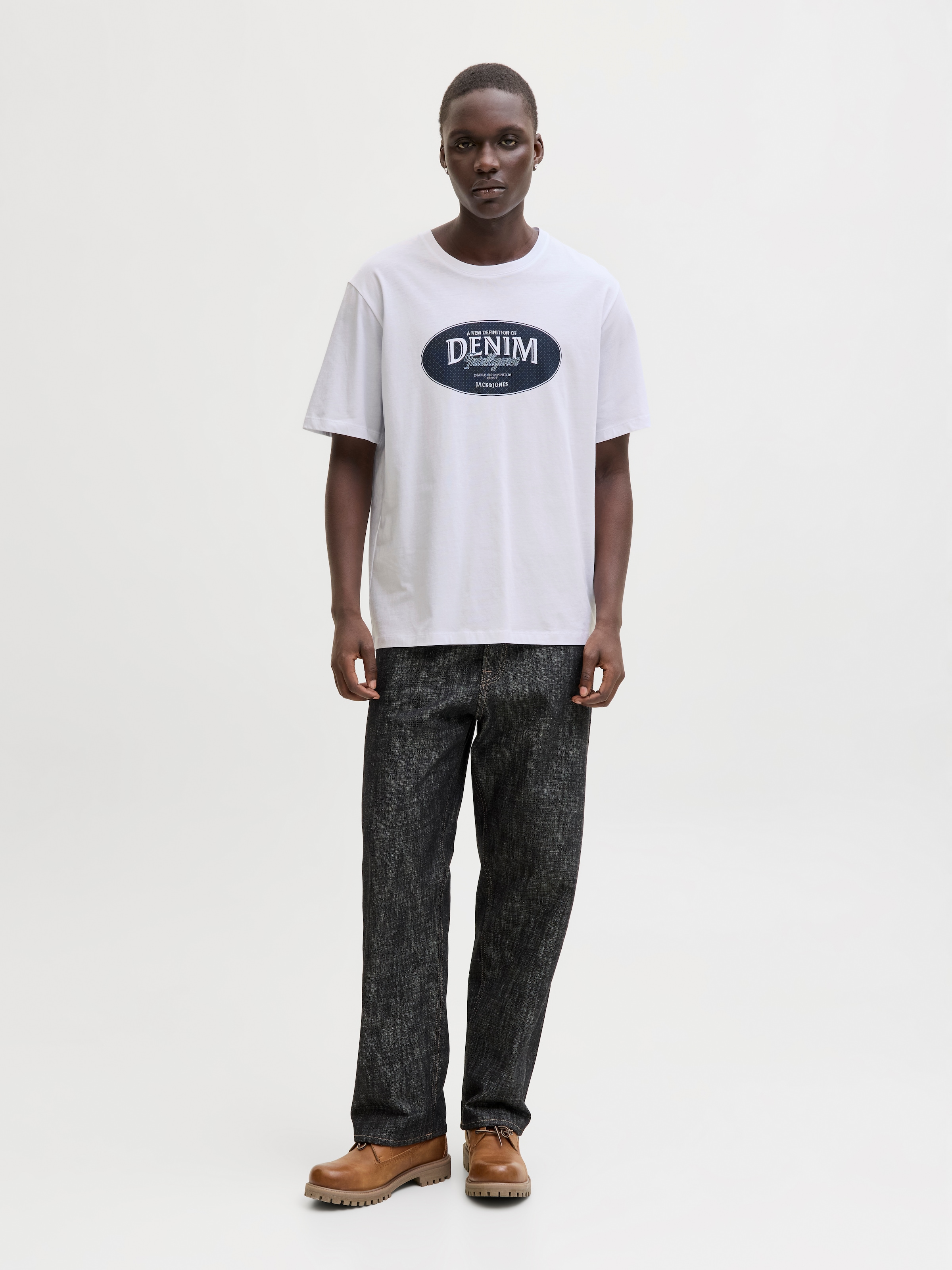Jack & Jones Shirt à col rond »JJEDOVER DENIM TEE SS O-NECK SN« mit Logobranding