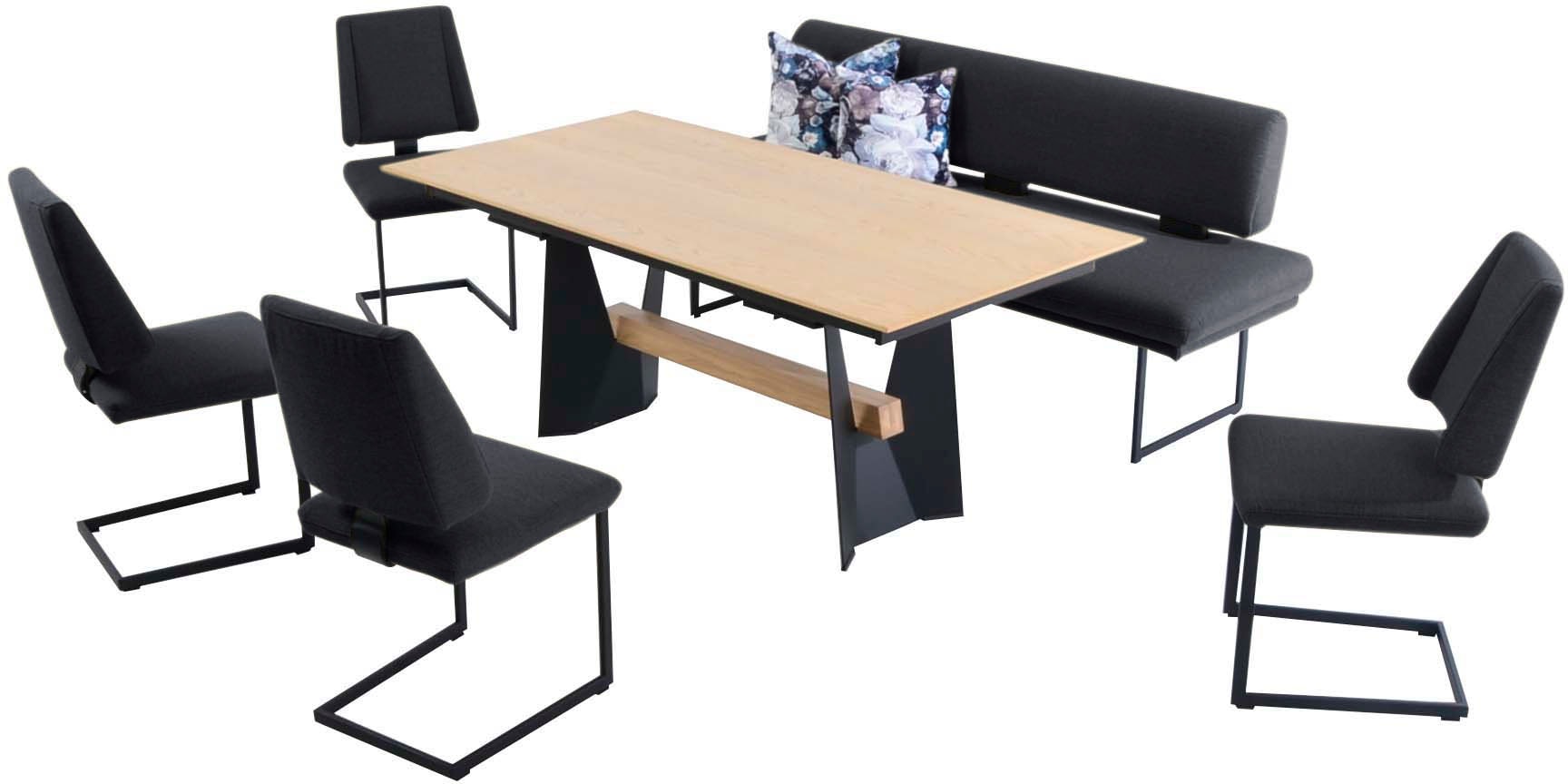 K+W Komfort & Wohnen Ensemble de salle à manger »Longbeach« 6 cuis tlg. ensemble repas en look coussin pointu avec 4 chaises à suspension, structure en métal