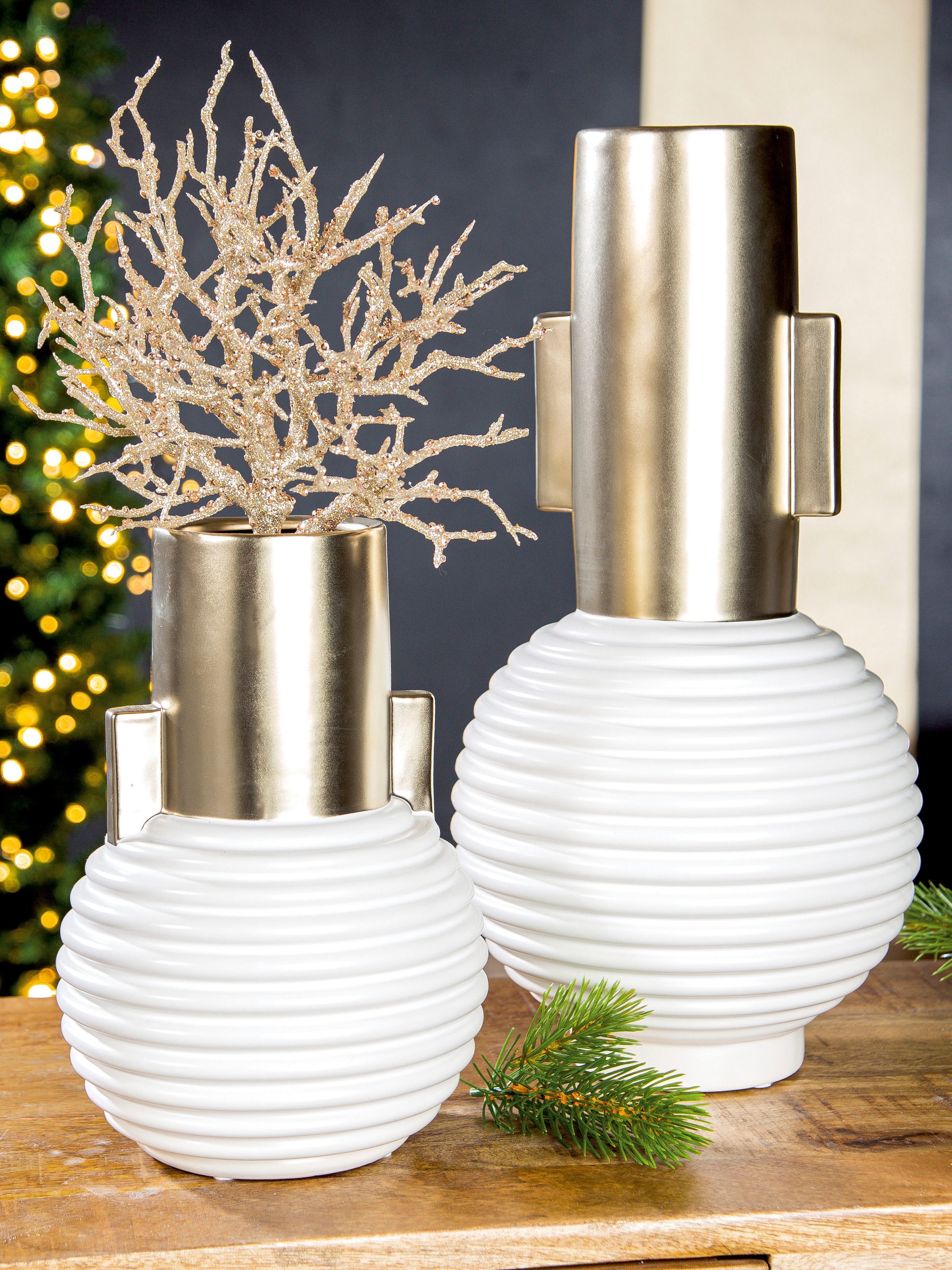 GILDE Tischvase »Cascade, Dekovase« Vase aus Keramik, mit Rillenstruktur, Höhe ca. 42 cm