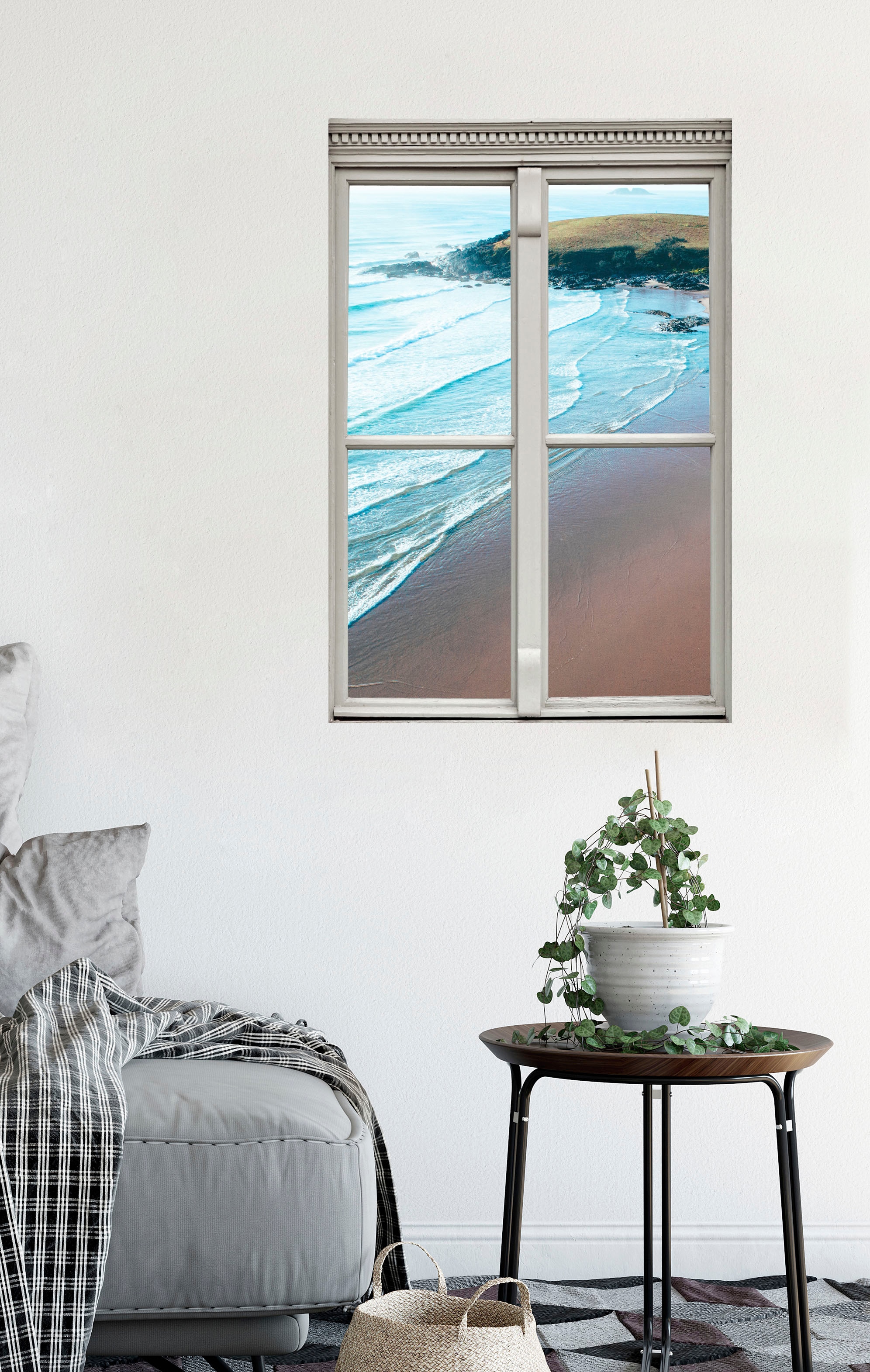 queence Autocollants muraux »Strand« Wandsticker, Wandbild, selbstklebend, 3D, Fenster