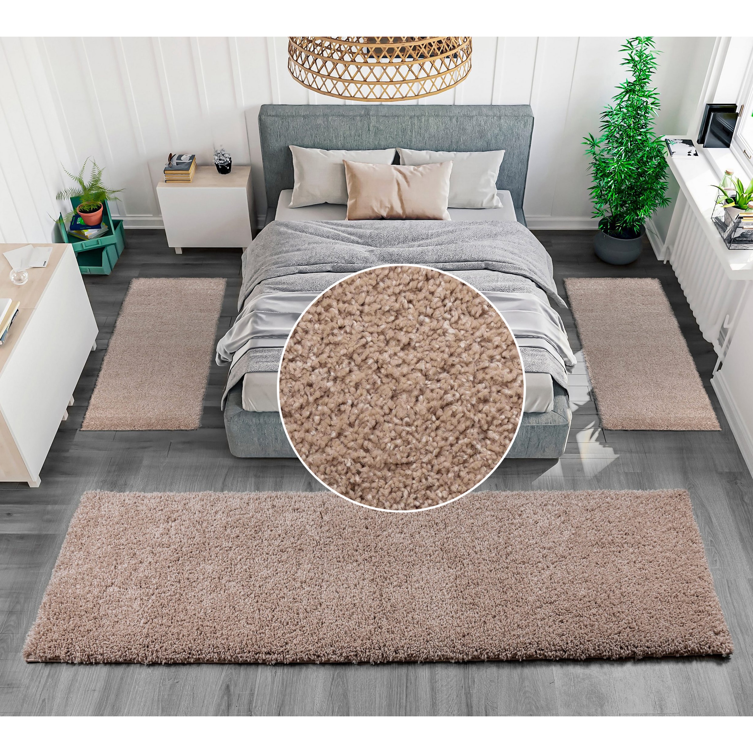GOODproduct Bordure de lit »Shaggy 30« Höhe 30 mm 3 cuis tlg. tissé, 2 ou 3 pièces, tapis de lit, set de coureurs, couleurs unies