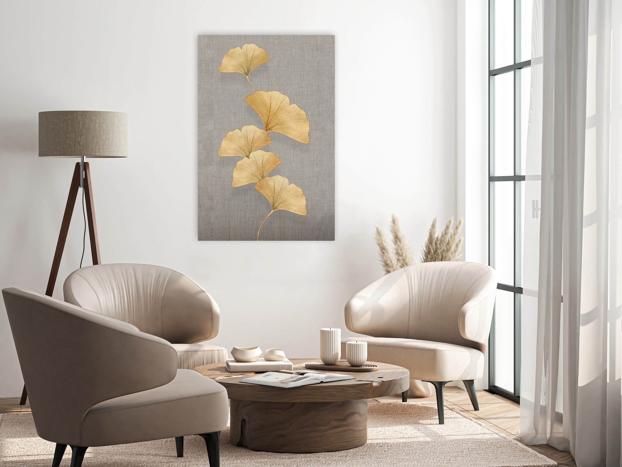 queence Tableau sur toile »Goldener Ginkgo, Canvas Bild von Hand bespannt« 1 cuis tlg. Motifs gingko intemporels dans des couleurs claires