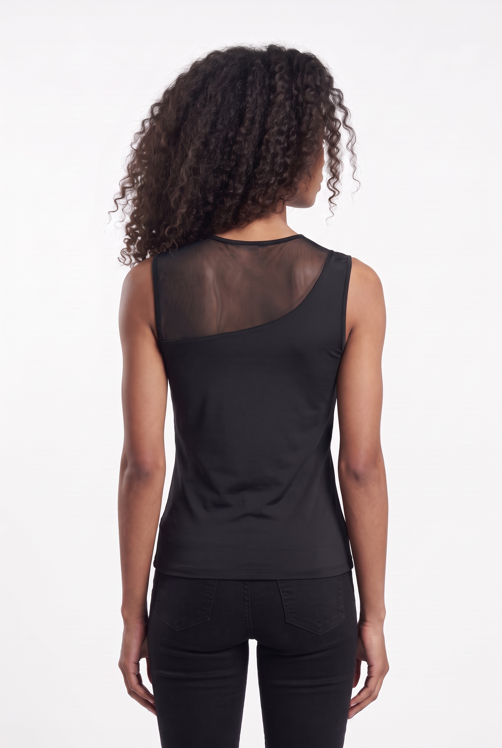 ONLY Shirt à col rond »ONLTABY S/L ASYMMETRIC MESH TOP CS JRS« mélange de matières, coupe ajustée