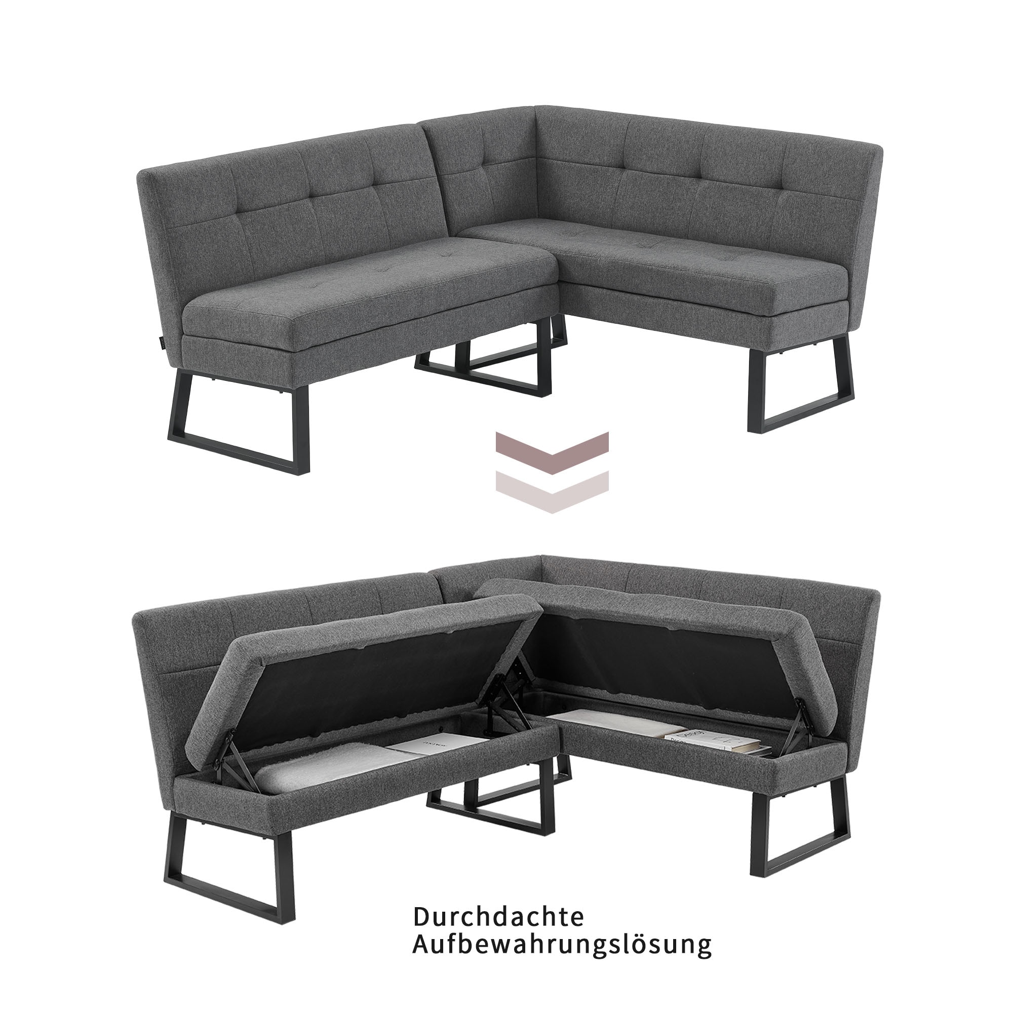 GOODproduct Eckbankgruppe »Geranie, Sitzgruppe, Eckbank inkl. Stauraum, Esstisch, 2 Freischwinger« Set, Eckbank inkl. Stauraum wahlweise links und rechts montierbar, 4 Stk. tlg. Eckbank inkl. Stauraum wahlweise links oder rechts montierbar