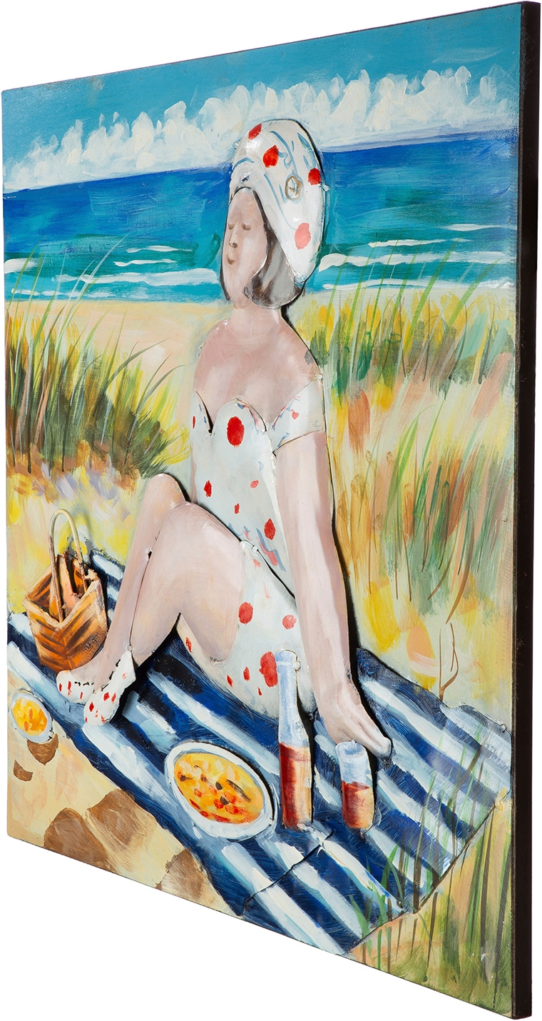 GILDE Tableau métallique »Bild quadratisch Day at the seaside  mehrfarbig« Images de plage 1 cuis tlg. Scène de plage femmes sur la plage motif d'été vacances de bain ambiance marine
