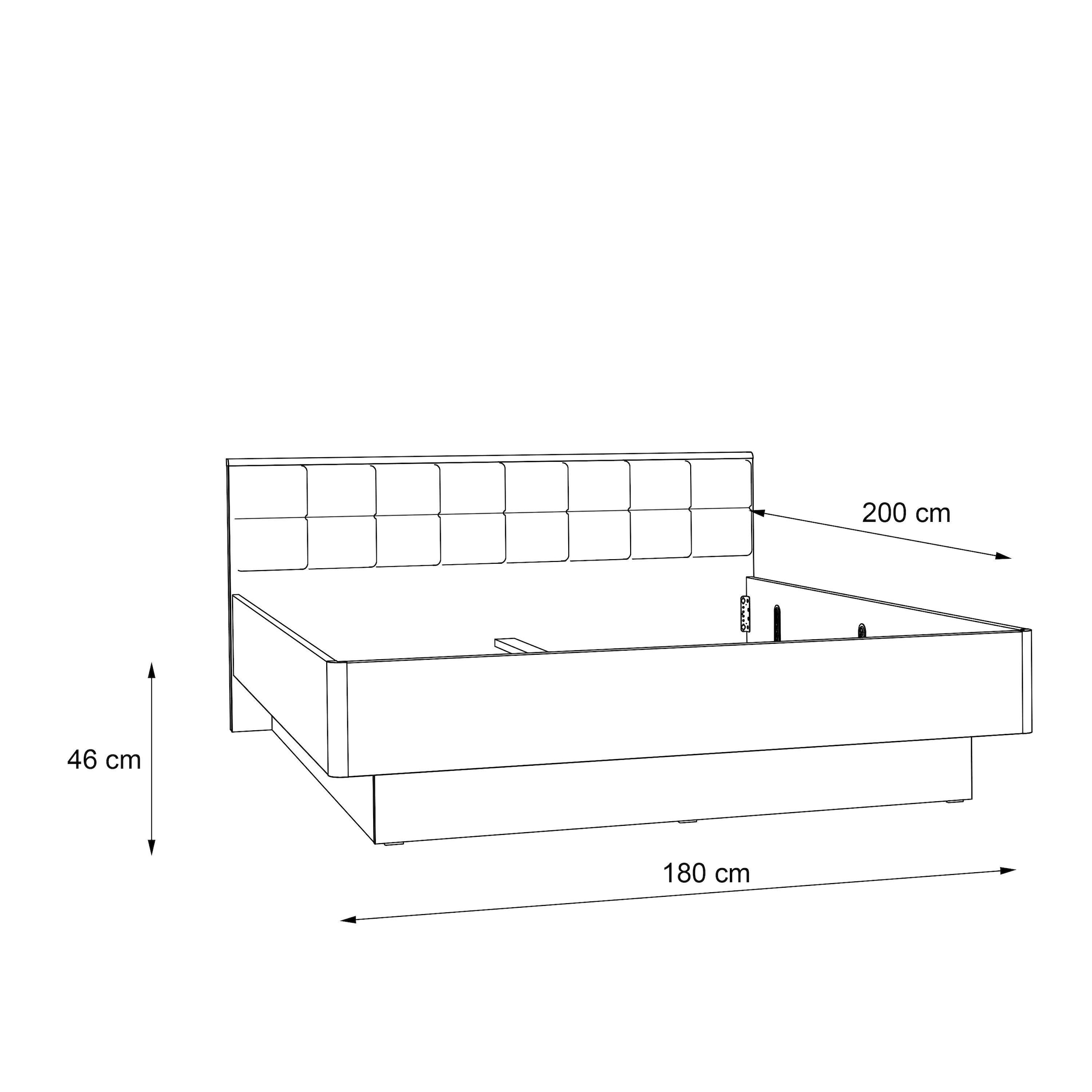 FORTE Lit futon »Clif, Bettanlage, Old – Wood Vintage, Betonoptik Dunkelgrau« Surface de couchage 180x200 cm,  avec tête de lit rembourrée en simili cuir, supporte jusqu’à 220KG