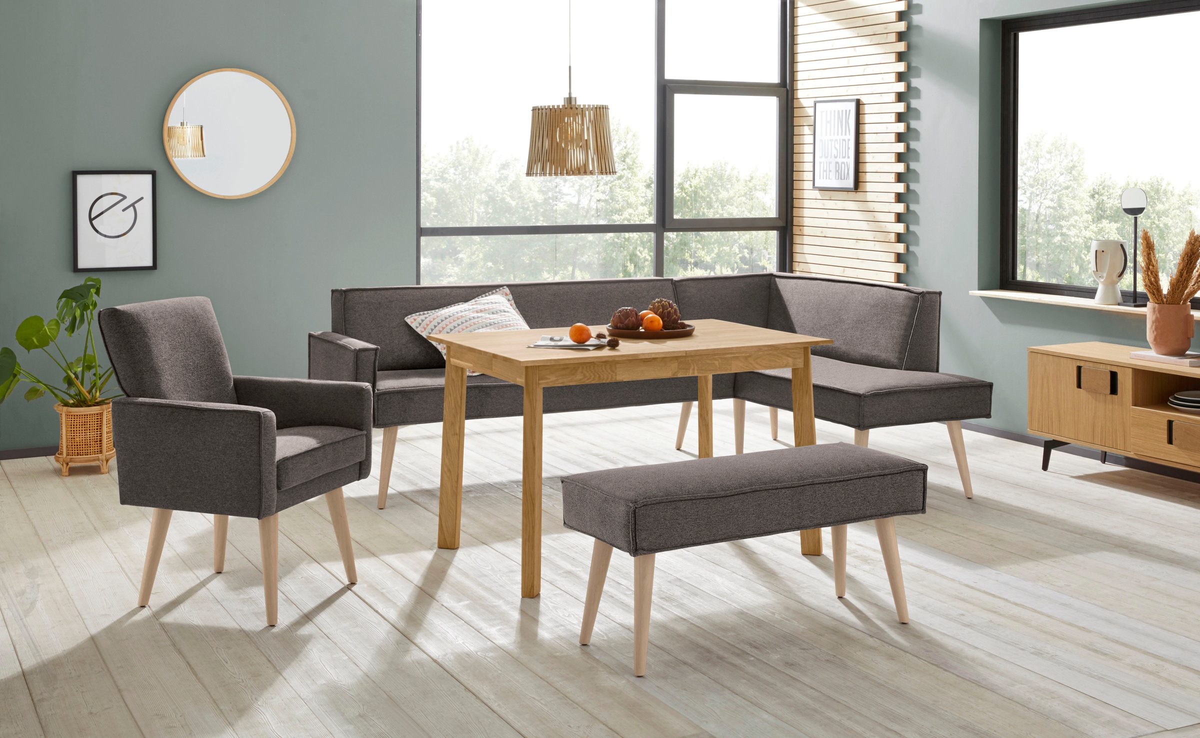 exxpo - sofa fashion Banc d'angle »Lungo, moderne Kedernaht, bequem und elegant, hoher Holzfuss« finitions de haute qualité, librement positionnable dans la pièce