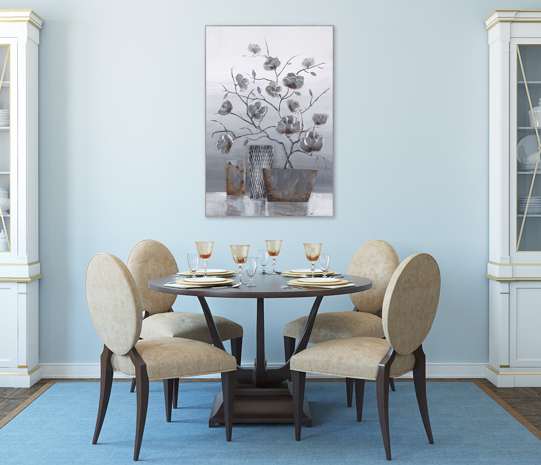 Bönninghoff Peinture à l'huile »handarbeit gerahmt BLUMENVASE 60x90 cm – Wandbild elegant« Feuilles | Fleurs | Vases 1 cuis tlg. fabriqué à la main, chaque tableau est unique, cadre avec joint creux