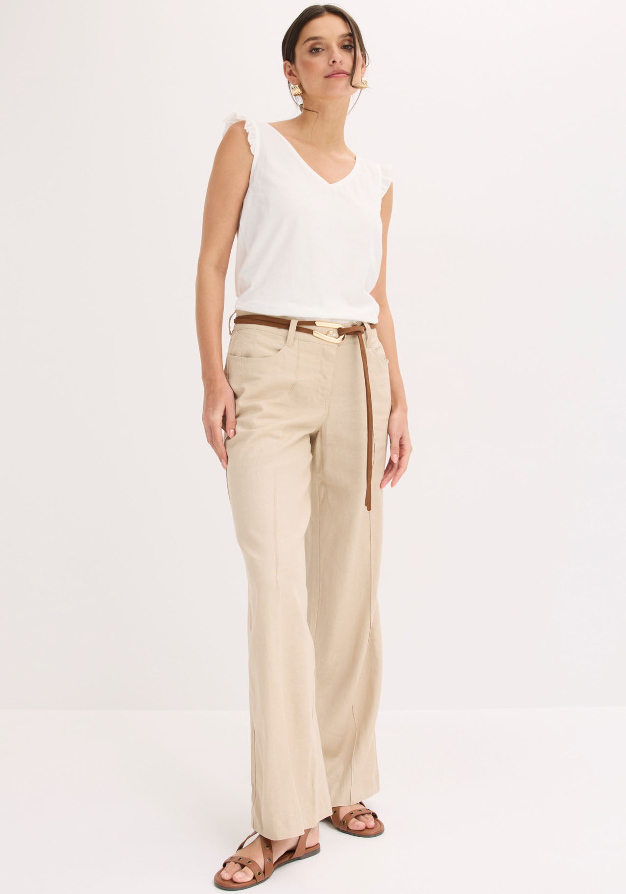 bonprix Shirttop lockerer loose fit, mit süsser Rüsche, aus Baumwolle
