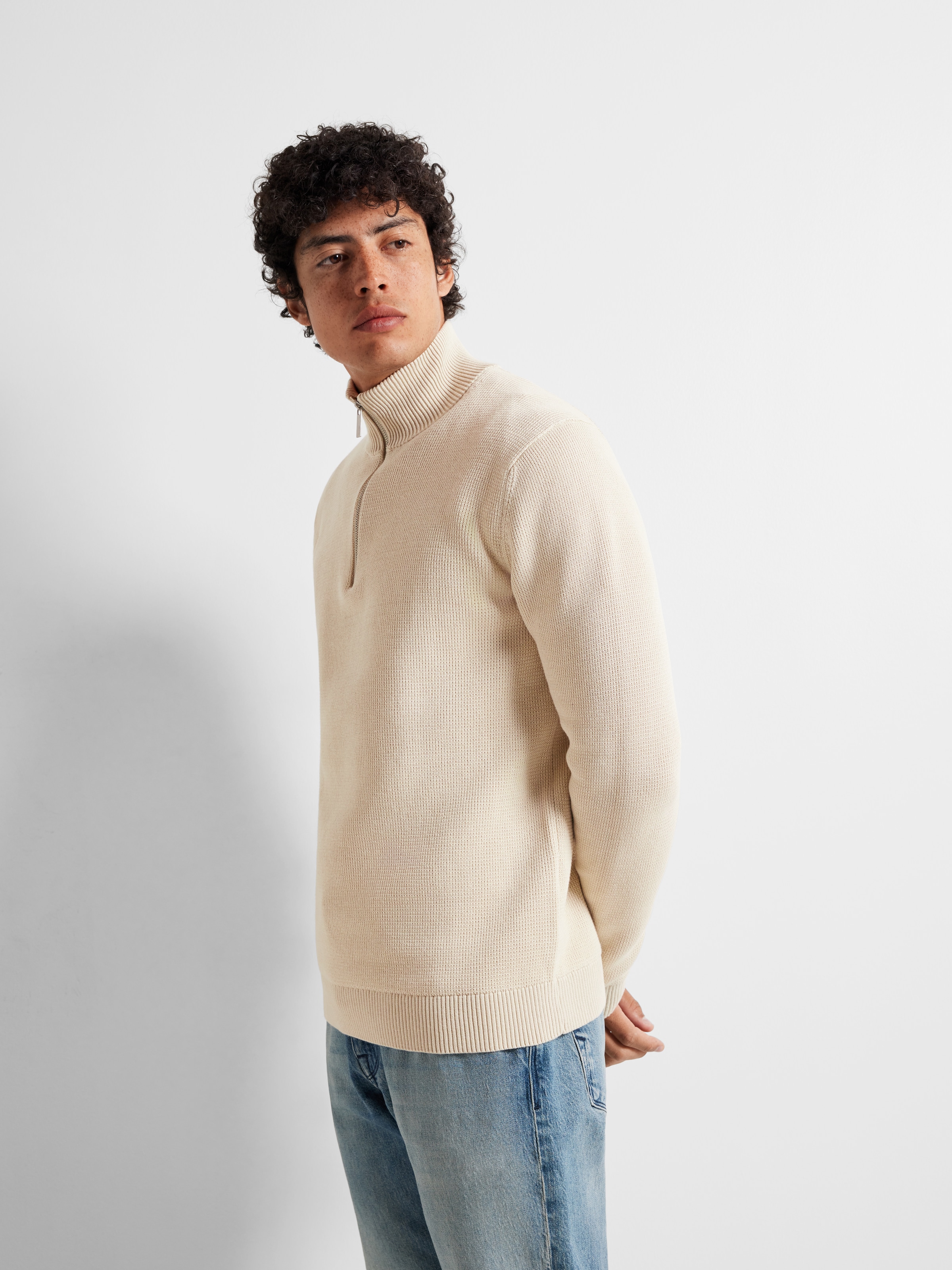 SELECTED Troyer »SLHDANE LS KNIT STRUCTURE HALF ZIP NOOS« coton, coupe régulière