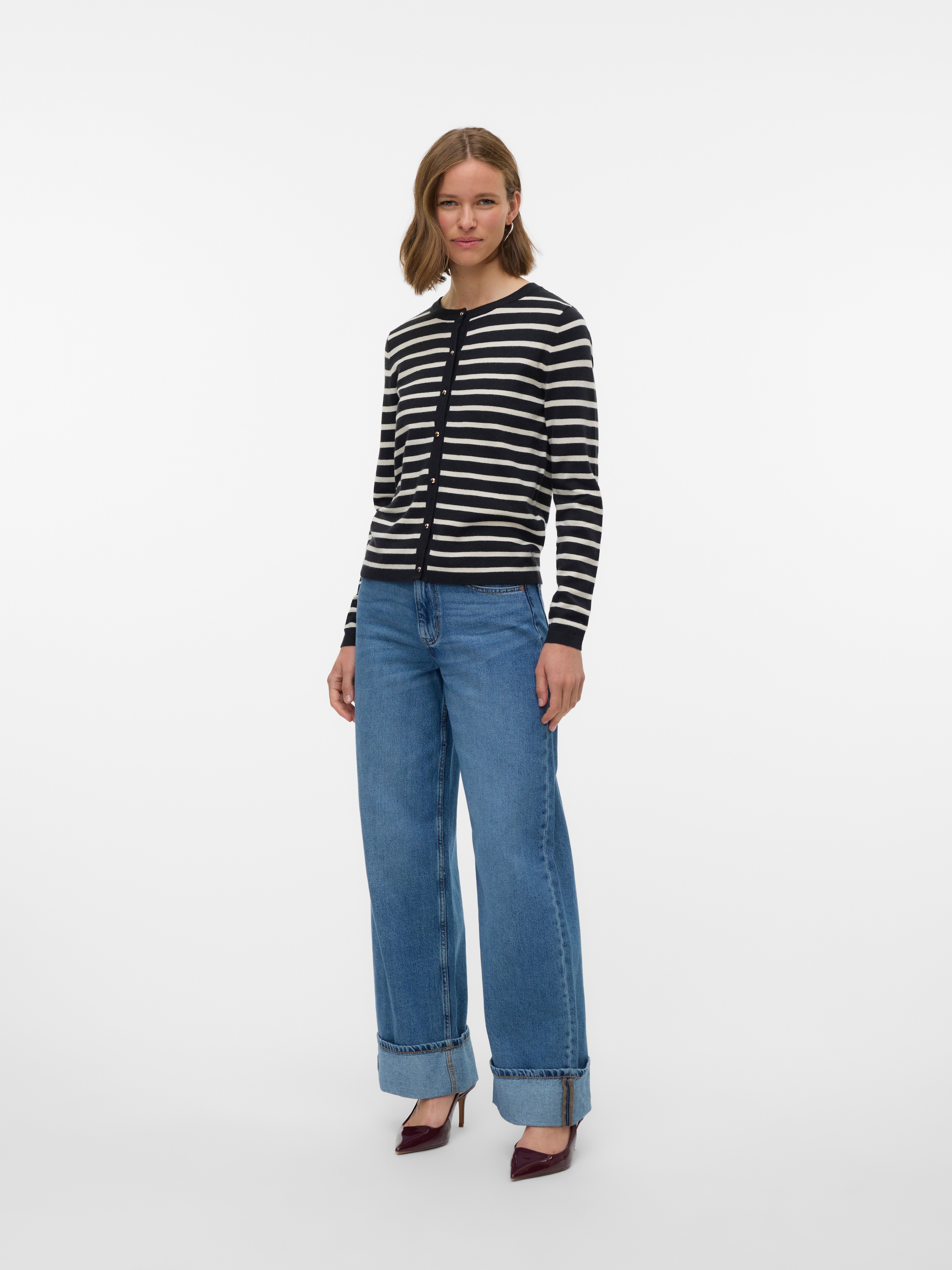 Vero Moda Veste en tricot »VMHAPPY LS O-NECK BUTTON CARDIGAN BOO«