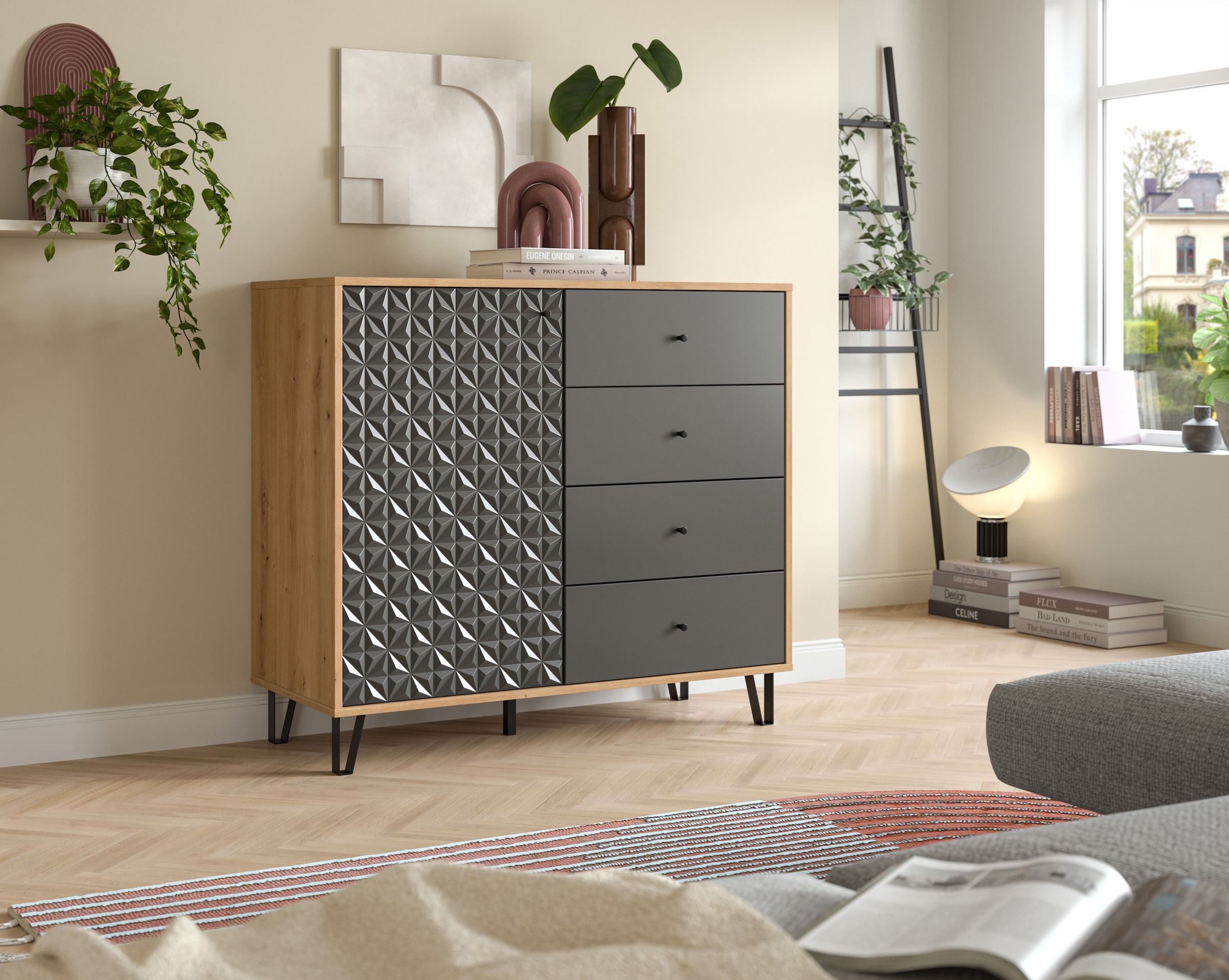 Home affaire Buffet haut »VICENZA, Breite 110cm, 1 Tür, 2 Einlegeböden, 3 Fächer, 4 Schubkästen« commode, armoire, buffet, table, meuble de salon