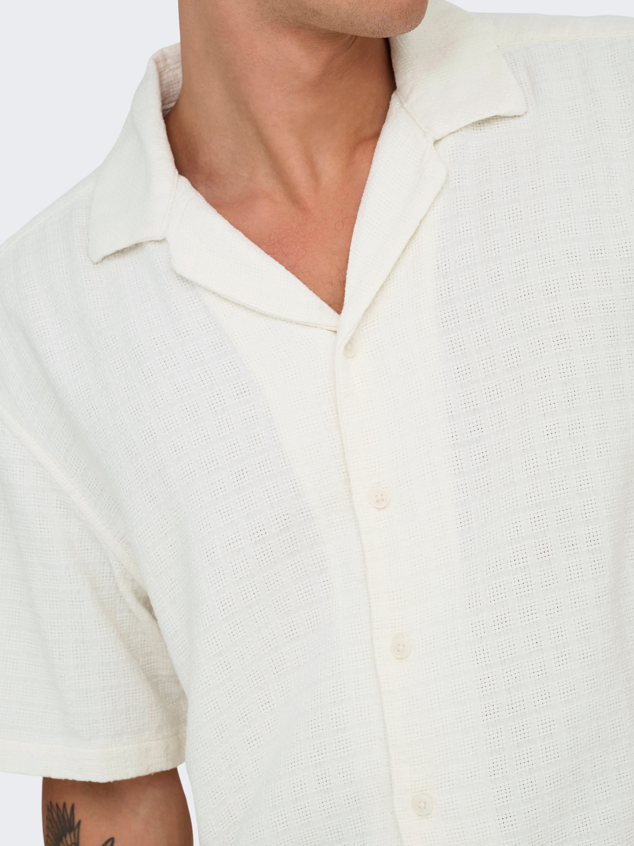 ONLY & SONS Chemise à manches courtes »ONSLATHAM RLXSS RESORT LINEN STRUC 0257« Viscose avec lin, coupe normale