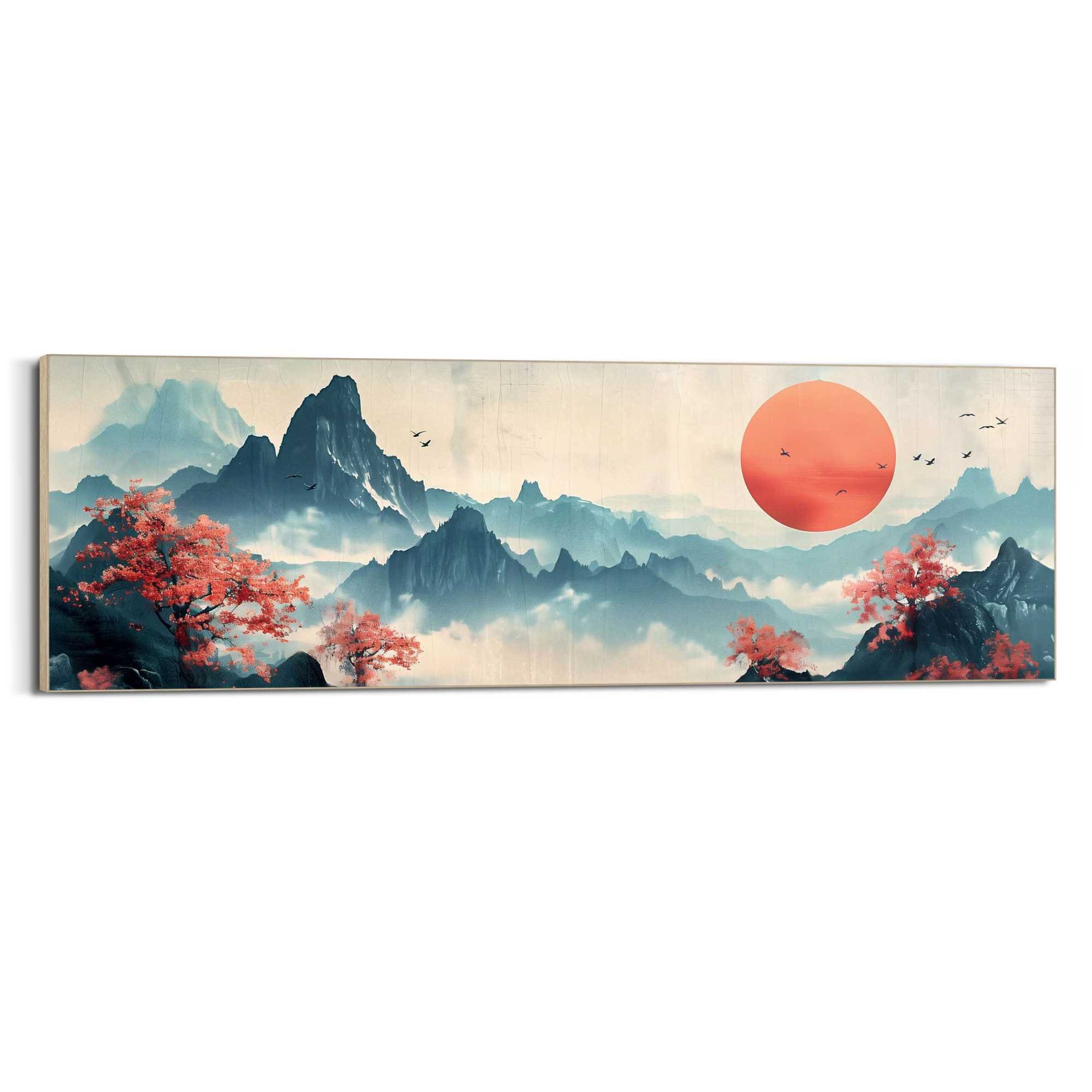 Reinders! Tableau mural XXL »Japanische Berge« Paysages 1 cuis tlg. Wohnzimmer - Blau - MDF - Landschaften - 156x52 cm