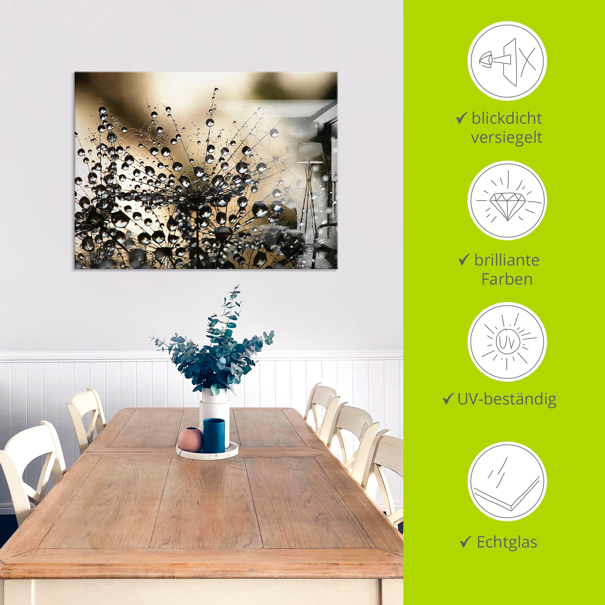 Artland Tableau en verre »Nasser Löwenzahn« 1 cuis tlg. in verschiedenen Grössen