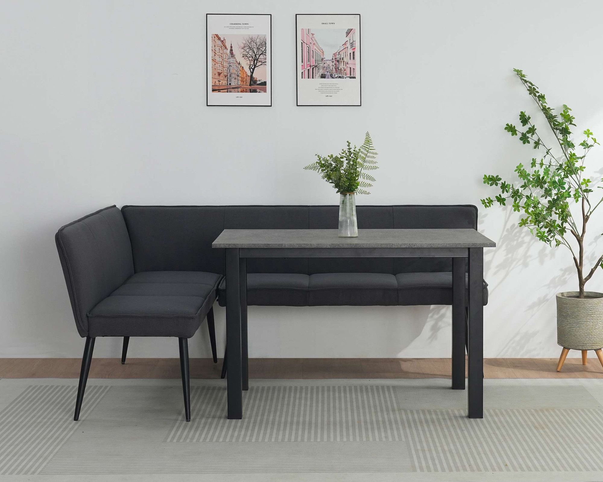 GOODproduct Banc de salle à manger »Ianna« schwarze Metallbeine, pflegeleichtem Webstoff Bezug, Breite 193 cm