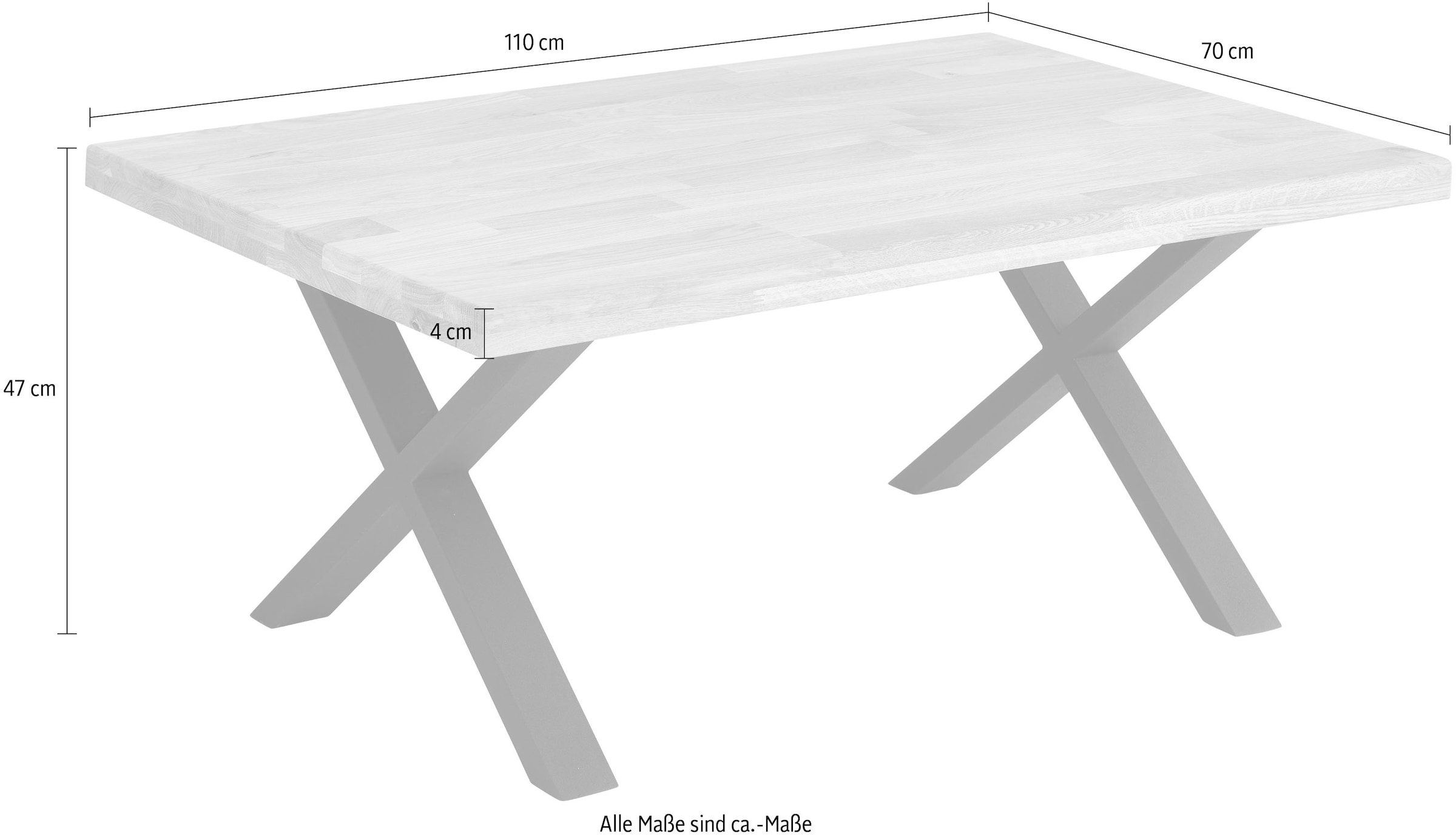 Stolkom Table basse »Chris Wohnzimmertisch Eiche Massivholz, BxHxT 110x47x70 cm« Gerade Kante, Industrial Style Eiche Massivholz